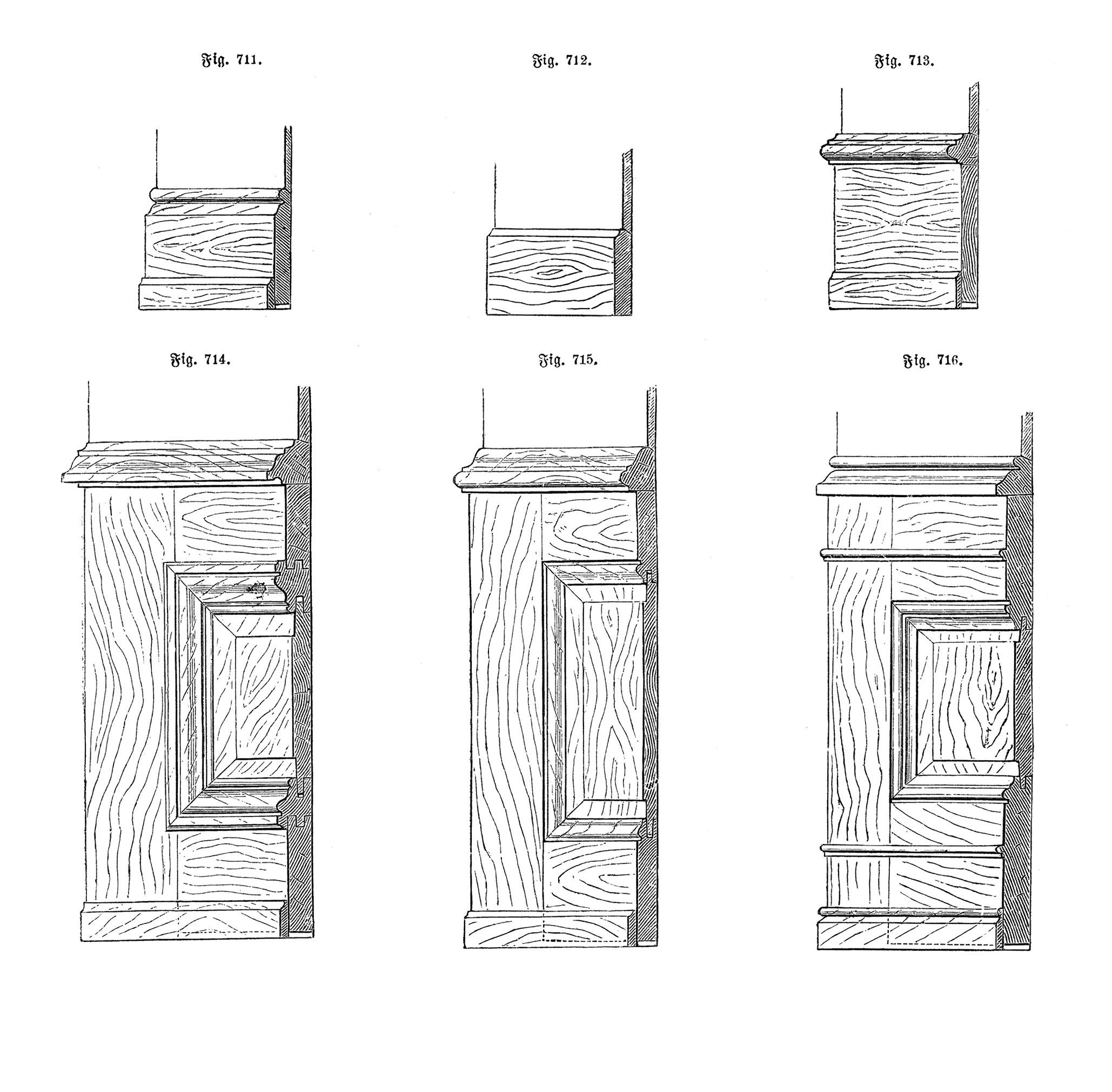 Fig. 711. - Fig. 716. // Fußlambris und Brustlambris [Anm. d. Red.]