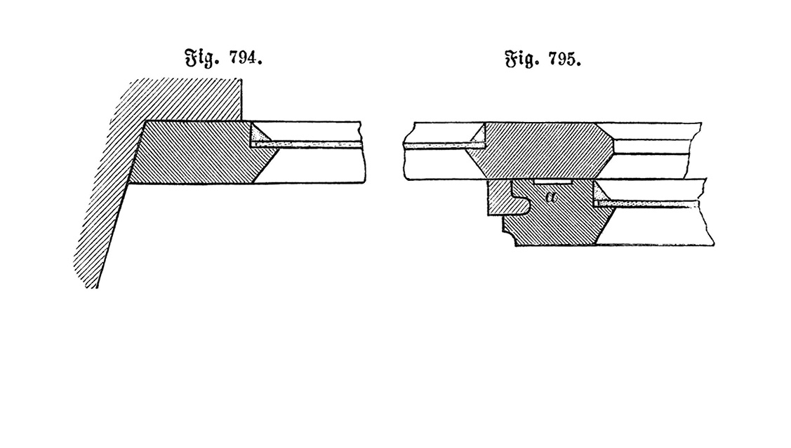 Fig. 794. // Fig. 795. // Horizontalschnitt Schiebefenster [Anm. d. Red.]