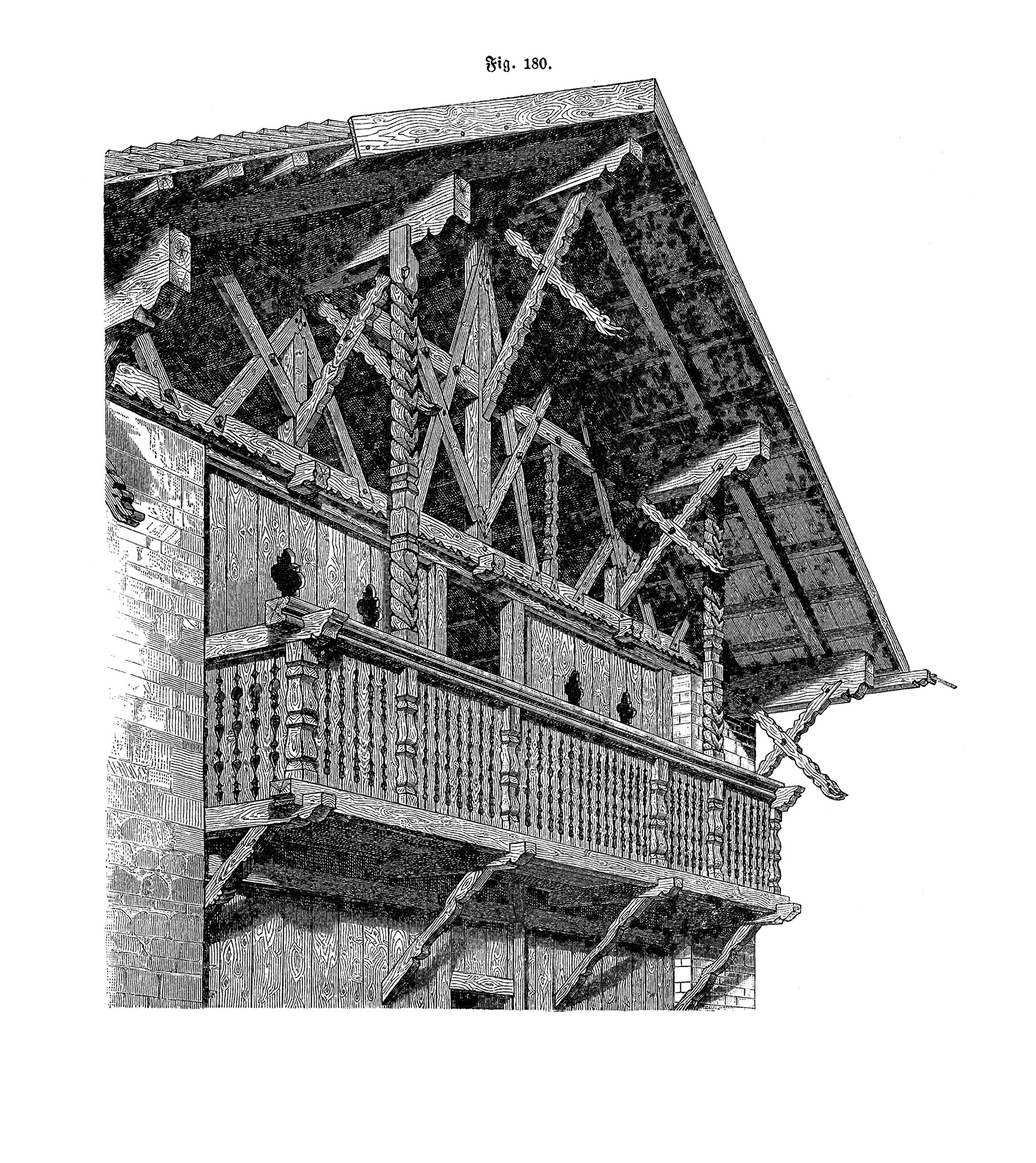 Fig. 180. // Unterstützung der vortretenden Pfetten mittels Kopfbänder [Anm. d. Red.]