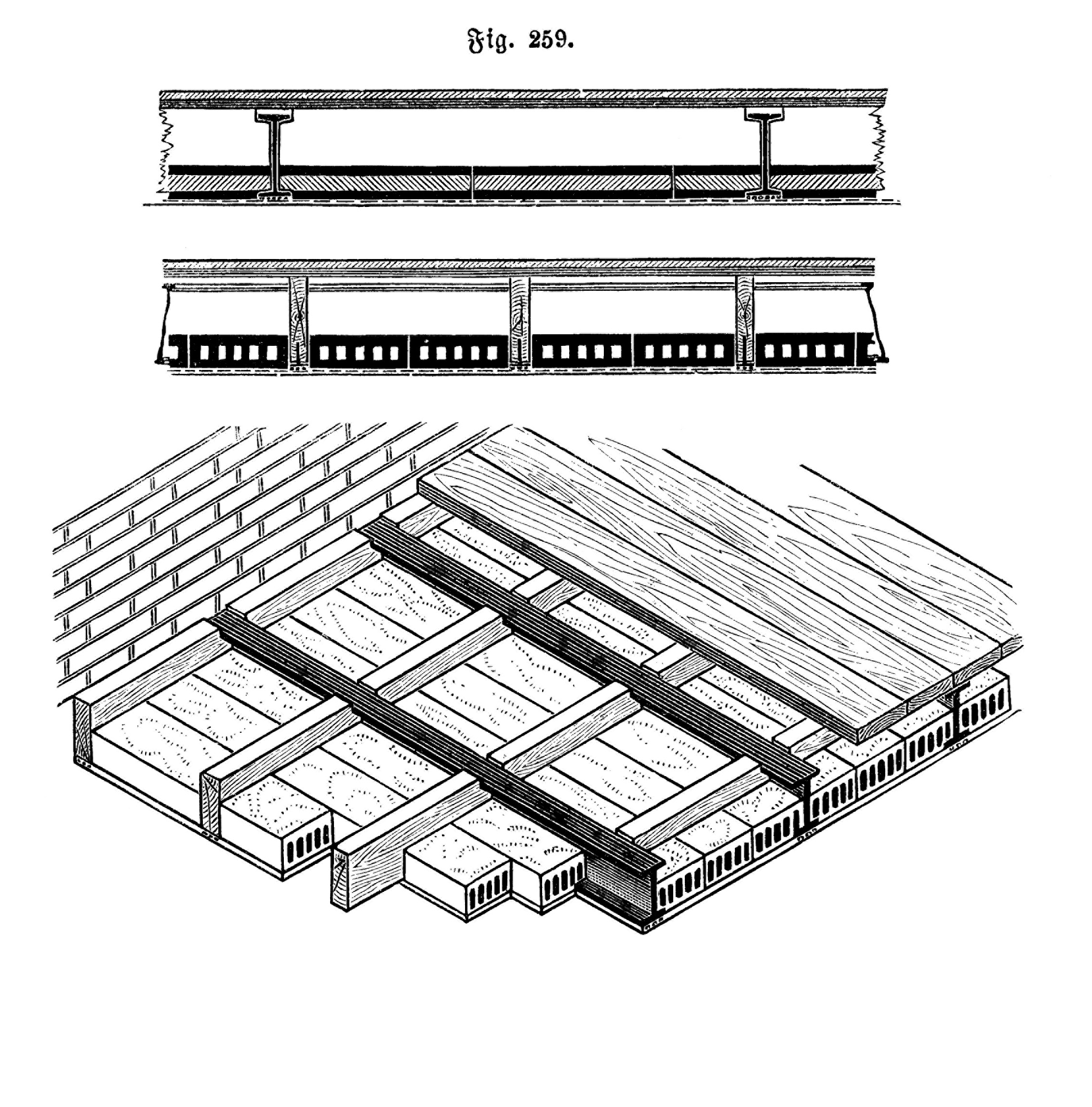 Fig. 259. // Holzdecke mit hochkantig gestellten Bohlen [Anm. d. Red.]