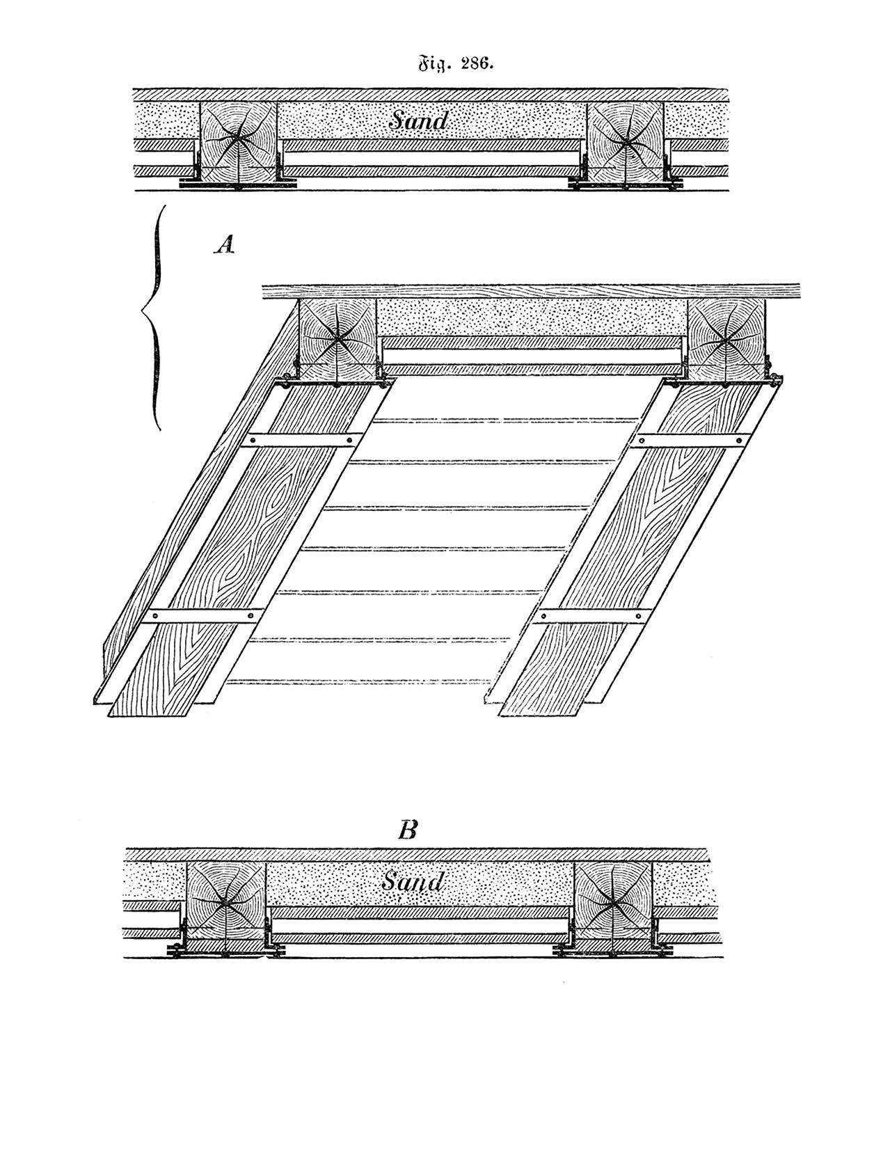 Fig.286. // Holzbalkendecke mit Backsteinplatten [Anm. d. Red.]