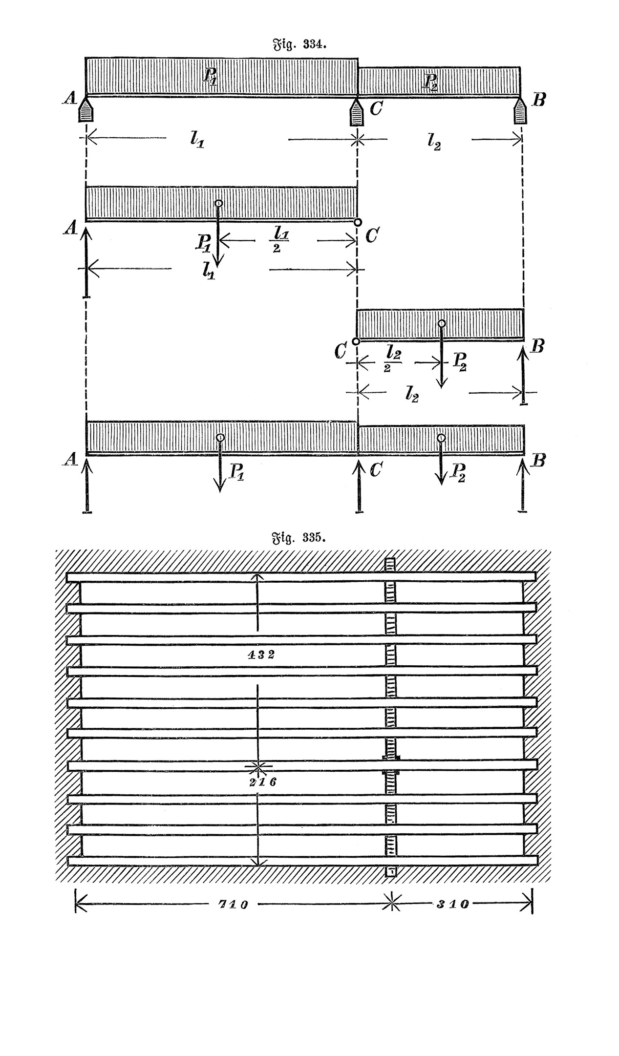 Fig 334. // Fig. 335 // Hinweis für Belastung von Holzbalkendecken [Anm. d. Red.]