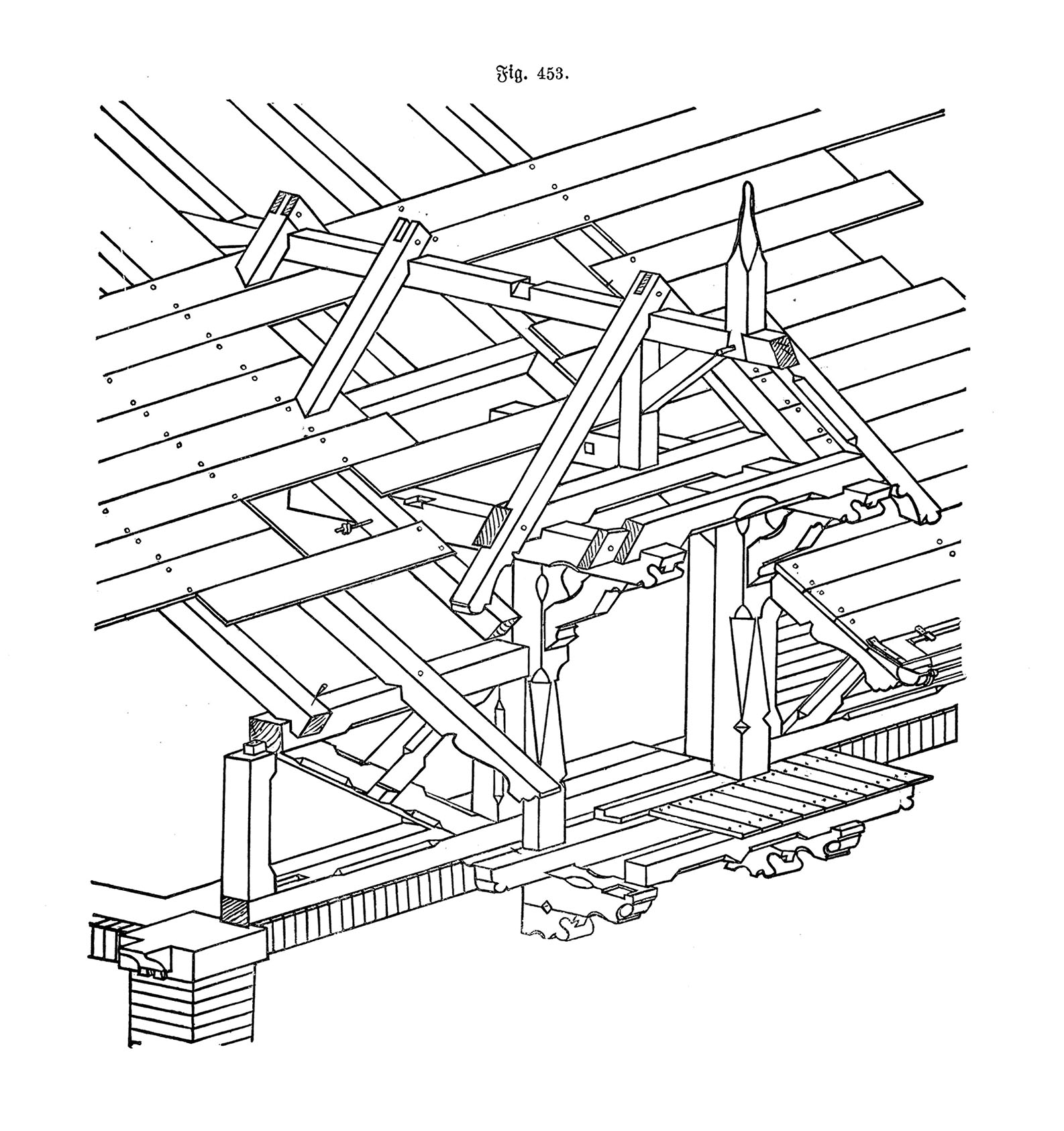 Fig. 453. // Isometrische Konstruktionsdarstellung Zwerchhaus [Anm. d. Red.]