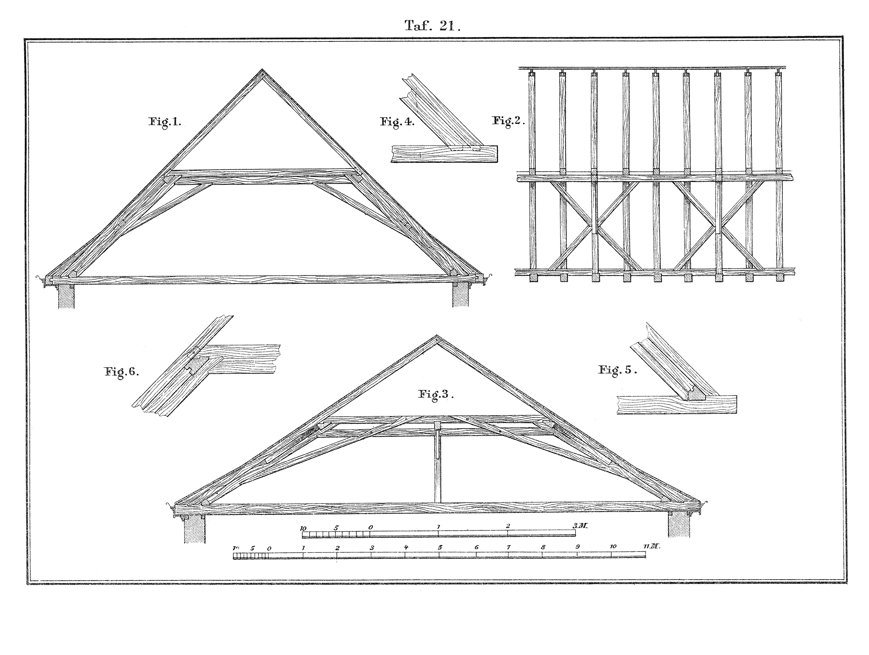 Tafel 21. // Liegende Dachstühle [Anm. d. Red.]