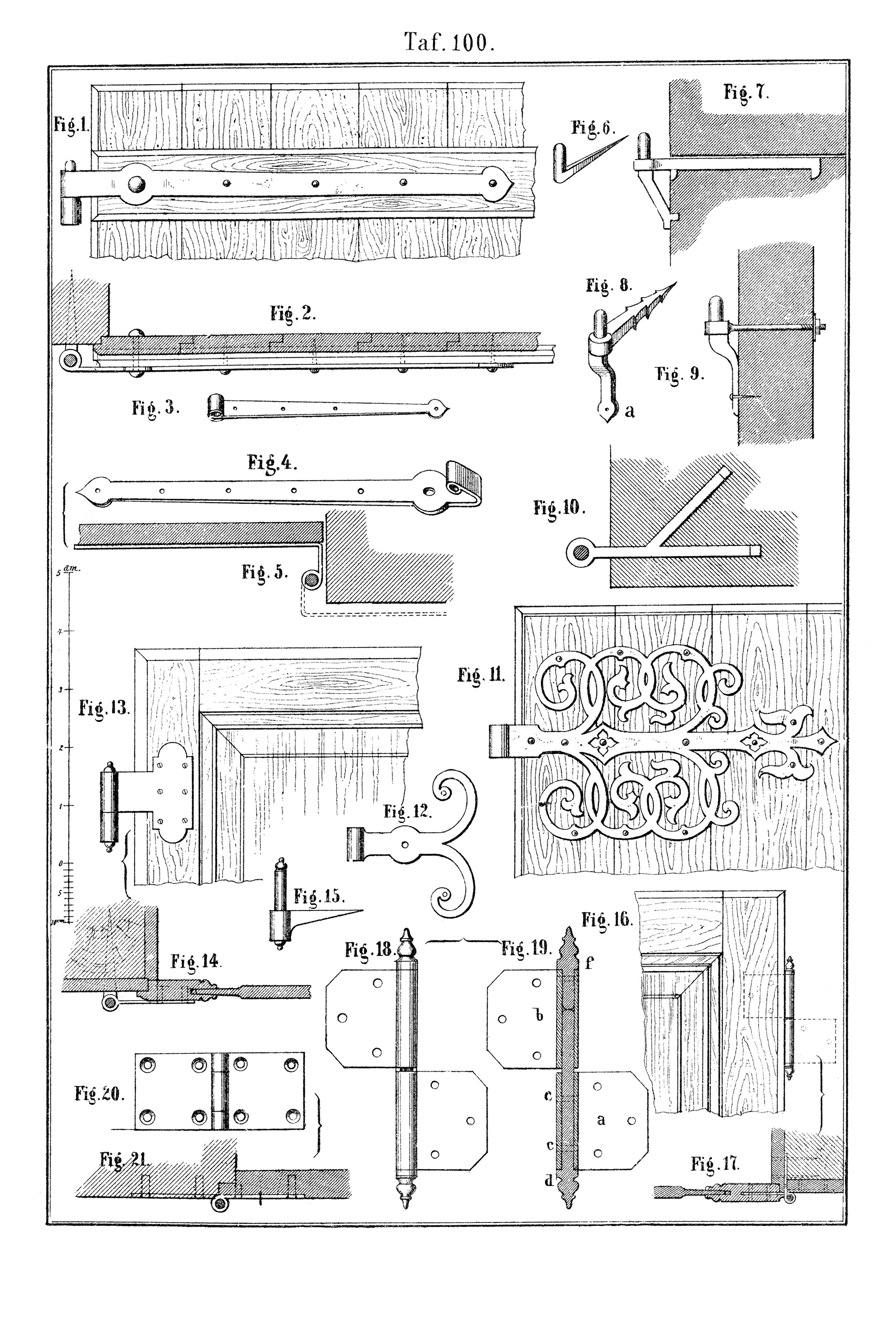 Taf. 100. // Varianten von Türbändern und ihre Befestigung [Anm. d. Red.]