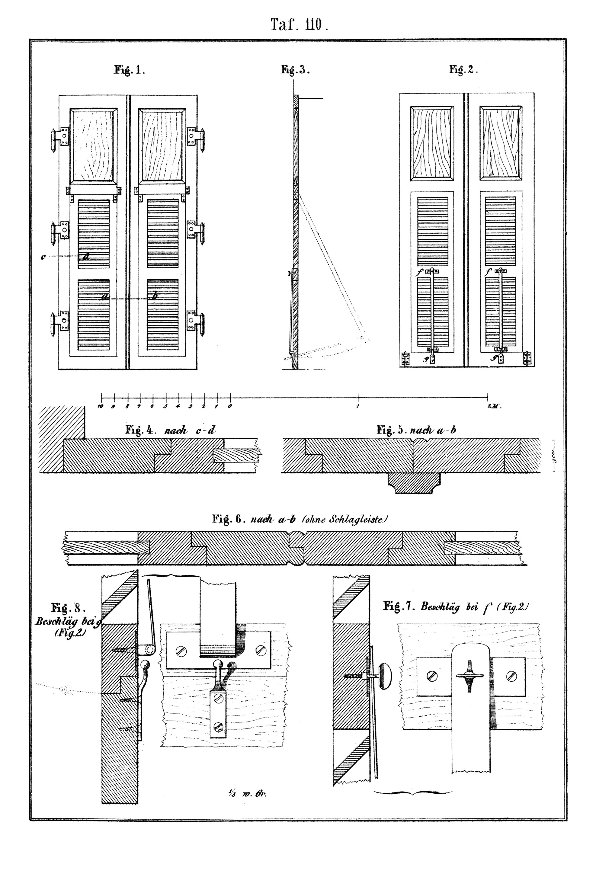 Taf. 110. // Konstruktion zweiflügeliger Fensterläden [Anm. d. Red.]