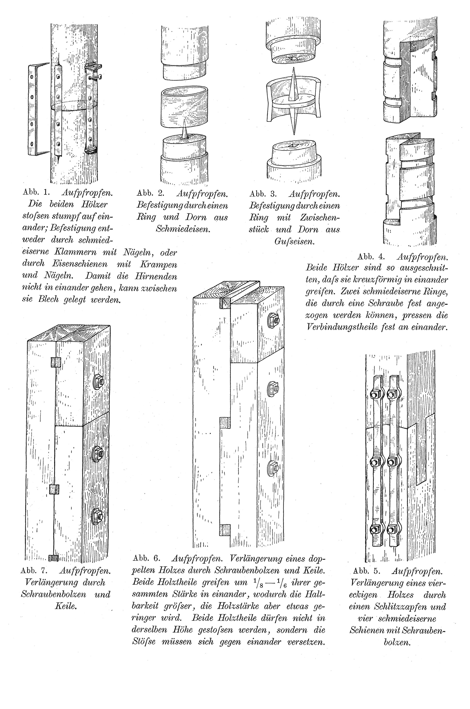 Aufpropfen, Verbindung von Holzbauteilen am Längsstoss [Anm. d. Red.]