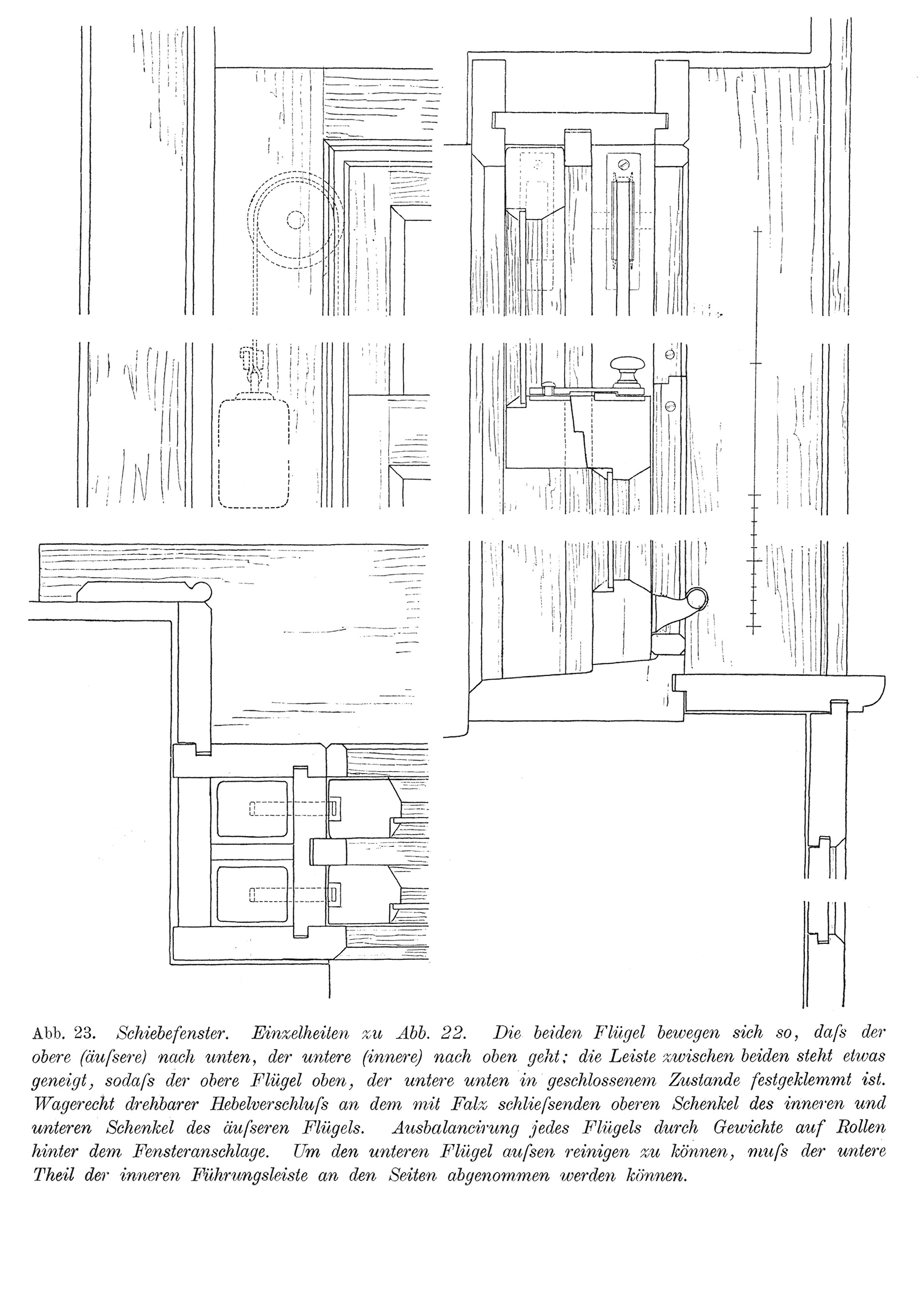 Abb. 23. Schiebefenster. Einzelheiten zu Abb. 22. // Details [Anm. d. Red.]
