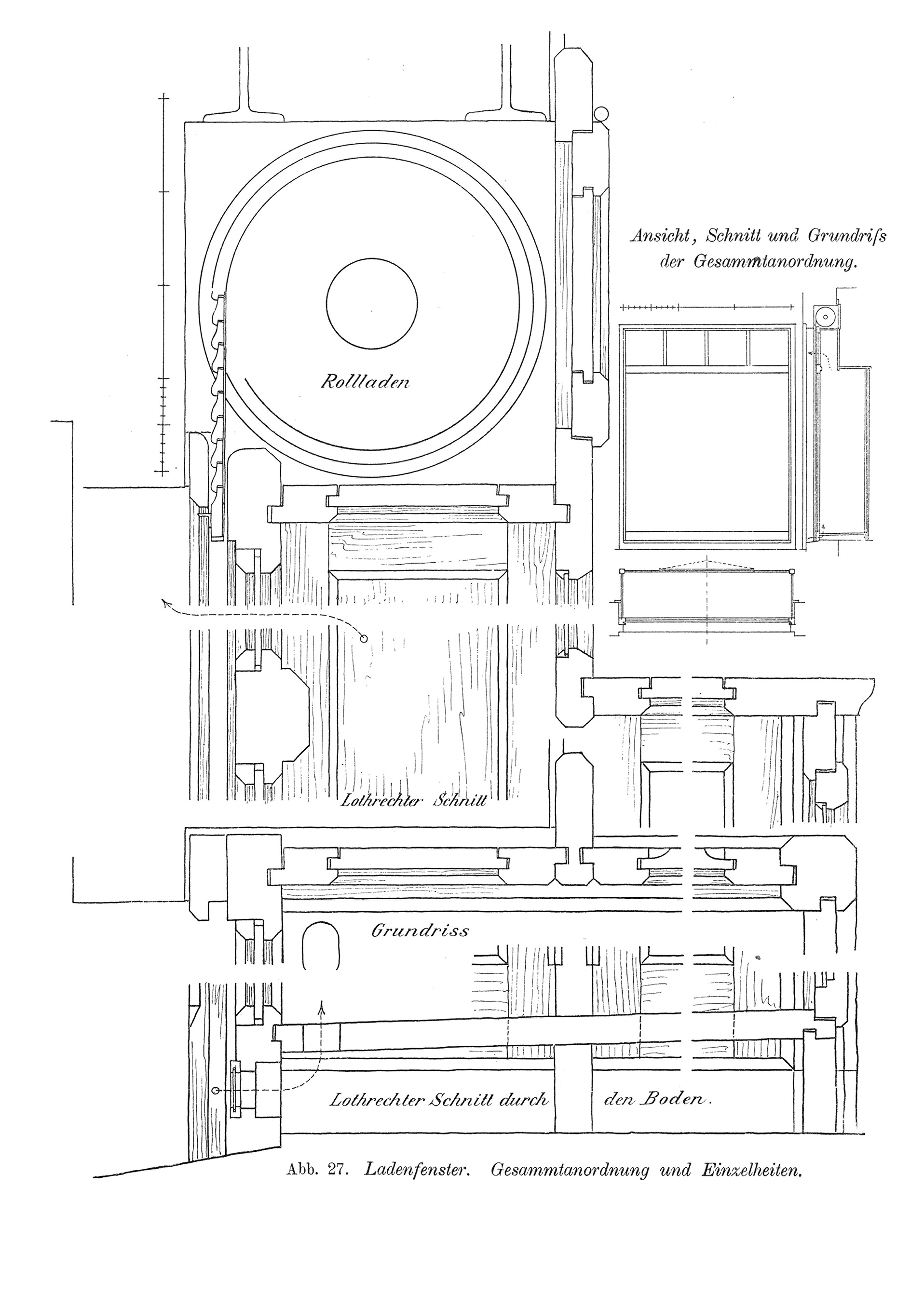 Abb. 27. Ladenfenster. Gesammtanordnung und Einzelheiten.