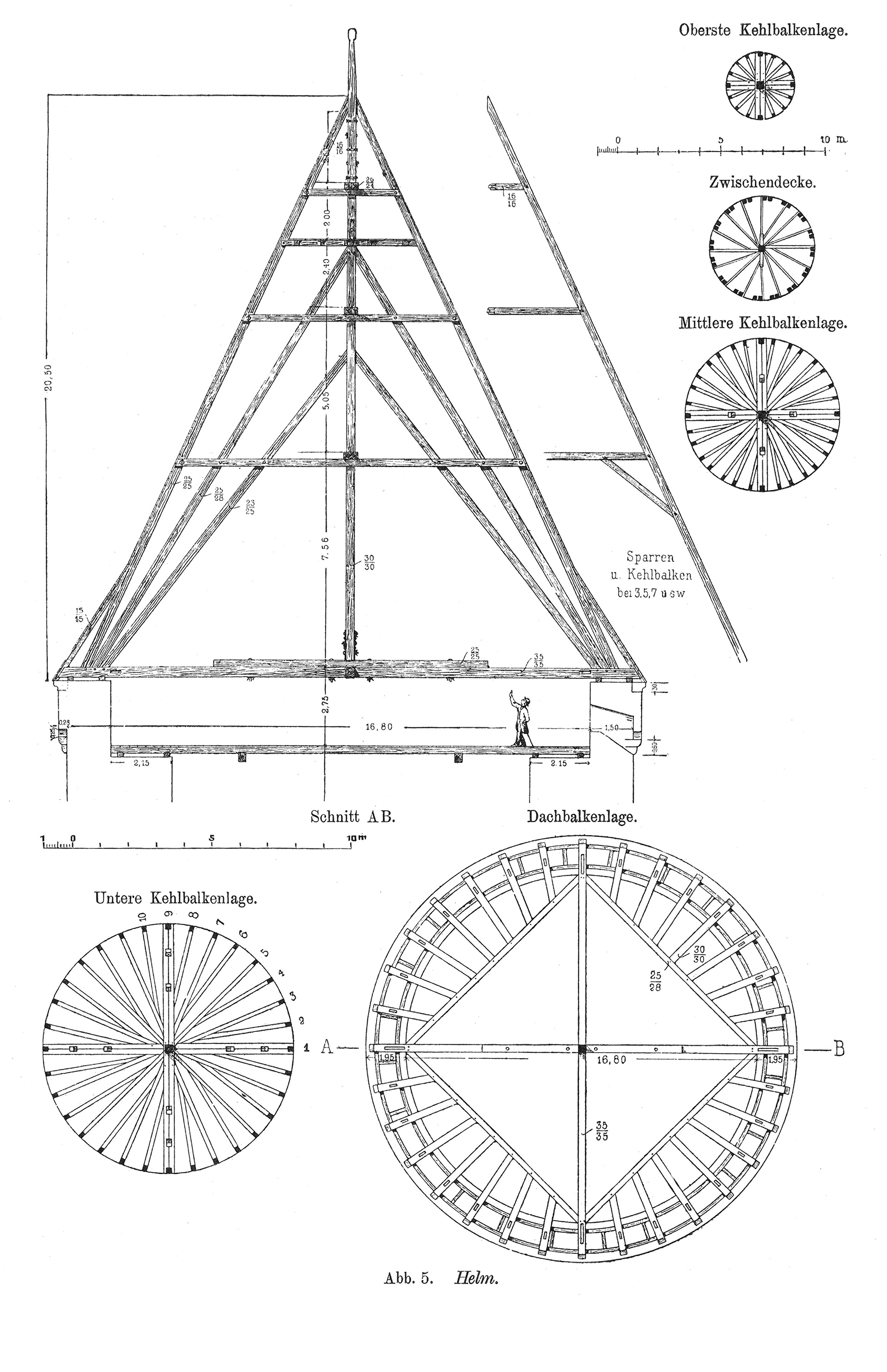 Abb: 5. Helm. // Dachstuhl eines Kirchturms [Anm. d. Red.]