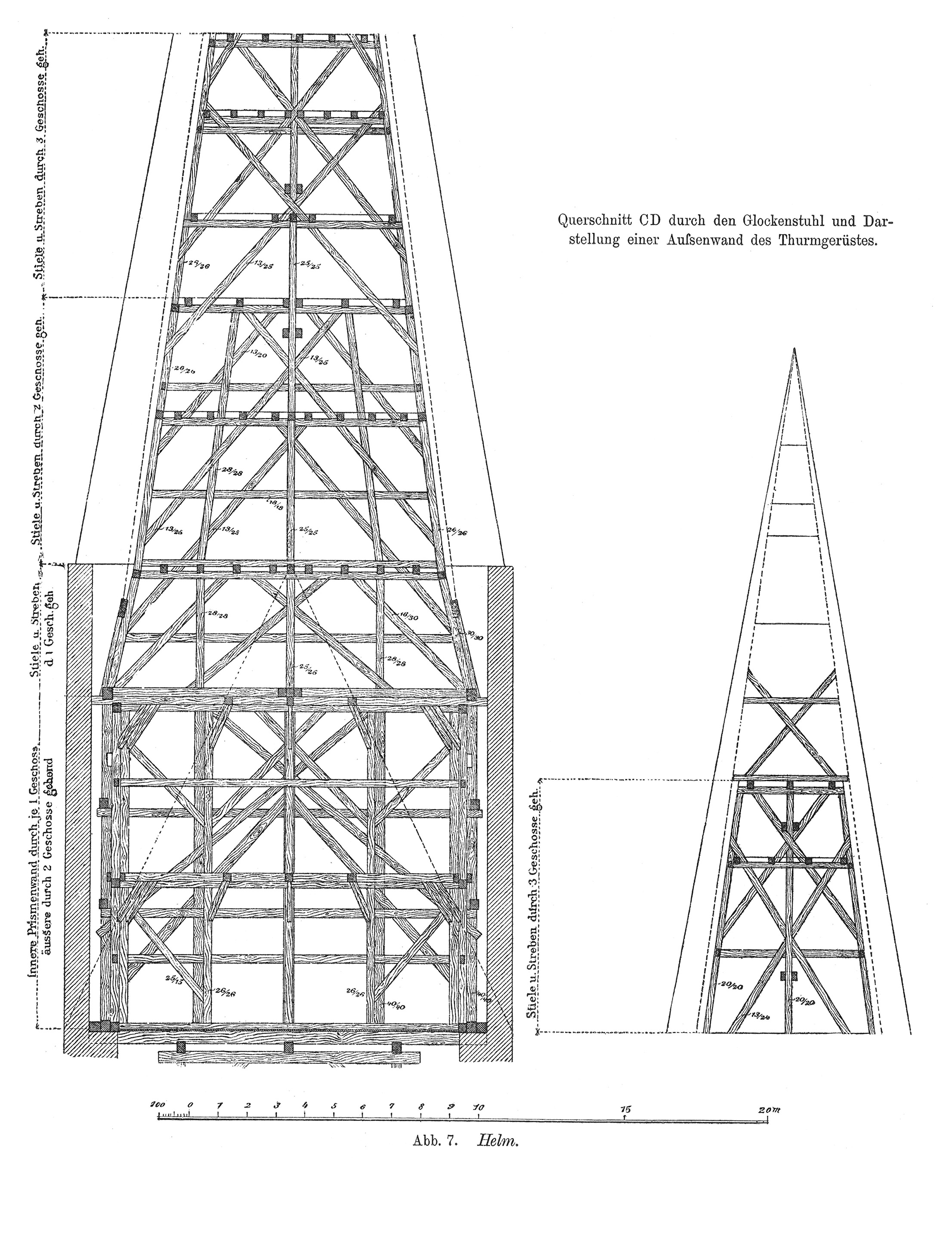 Abb: 7. Helm. // Dachstuhl eines Kirchturms [Anm. d. Red.]