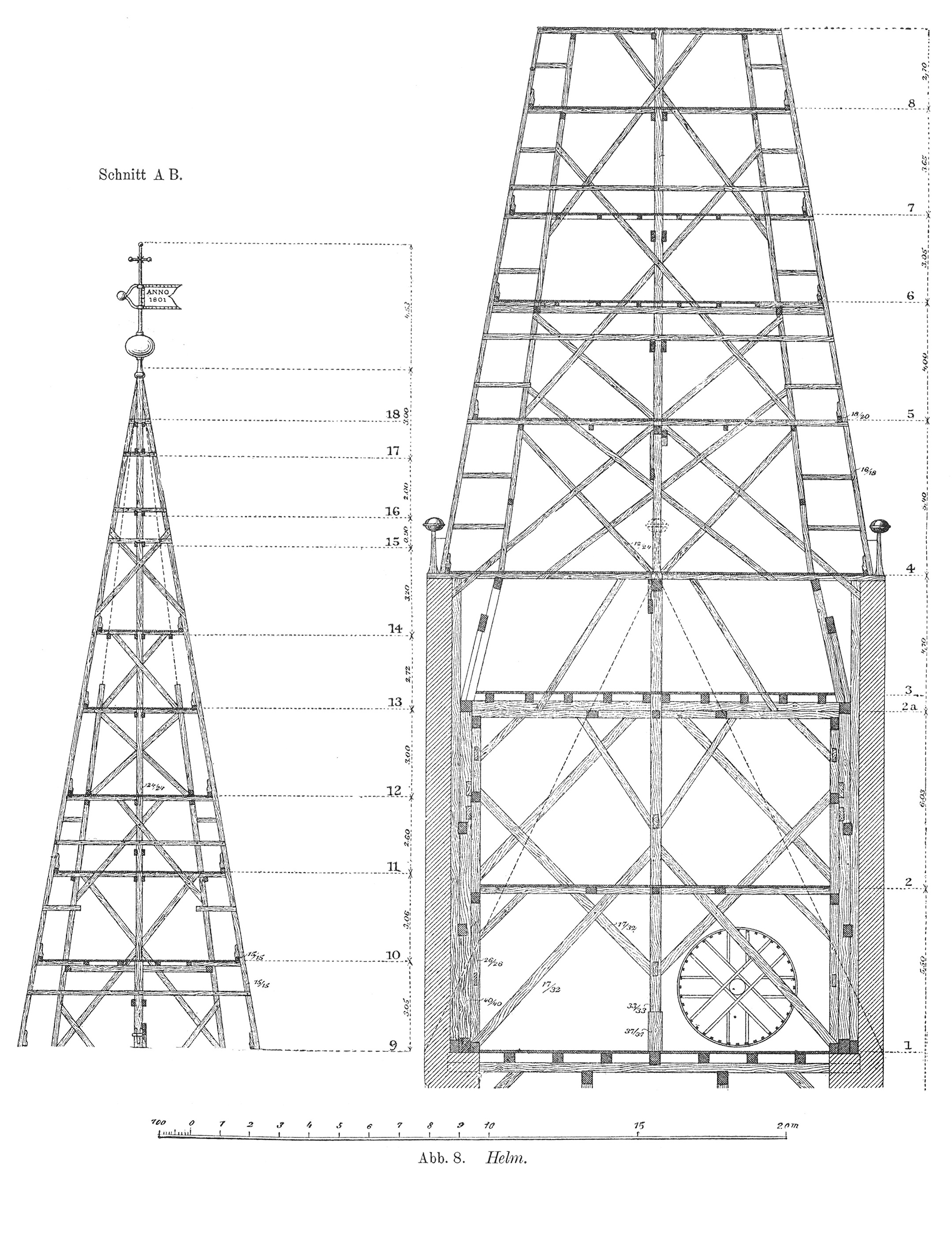 Abb: 8. Helm. // Dachstuhl eines Kirchturms [Anm. d. Red.]