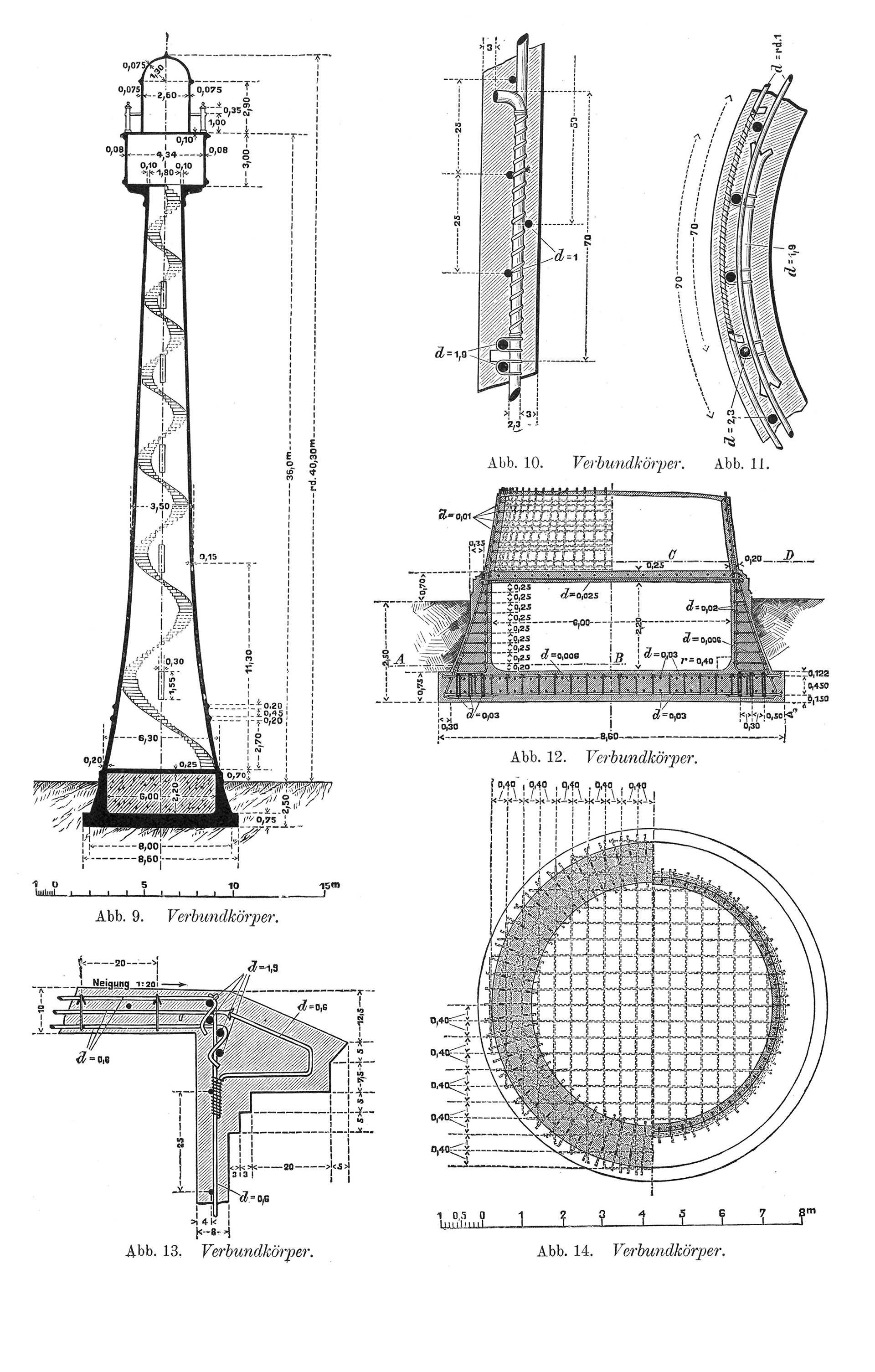 Abb. 9. - 15 Verbundkörper. // Leuchtthurm in Nicolajew am Bug im südlichen Gouvernement Chersson // Eisen- oder Stahlbeton [Anm. d. Red.]