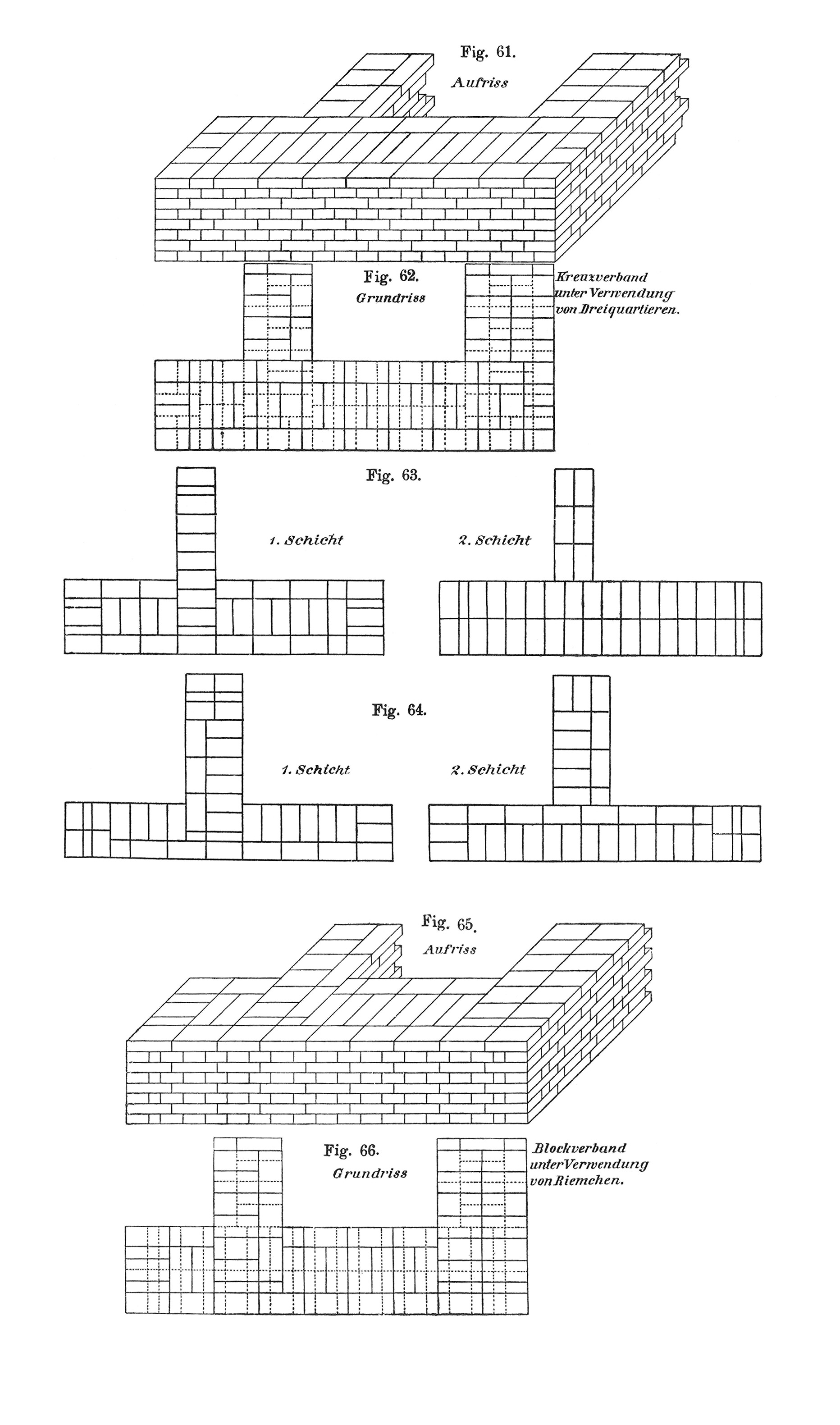 Kreuzverband unter Verwendung von Dreiquartieren // Verbände mit Dreiquartieren und Riemchen [Anm. D. Red.]