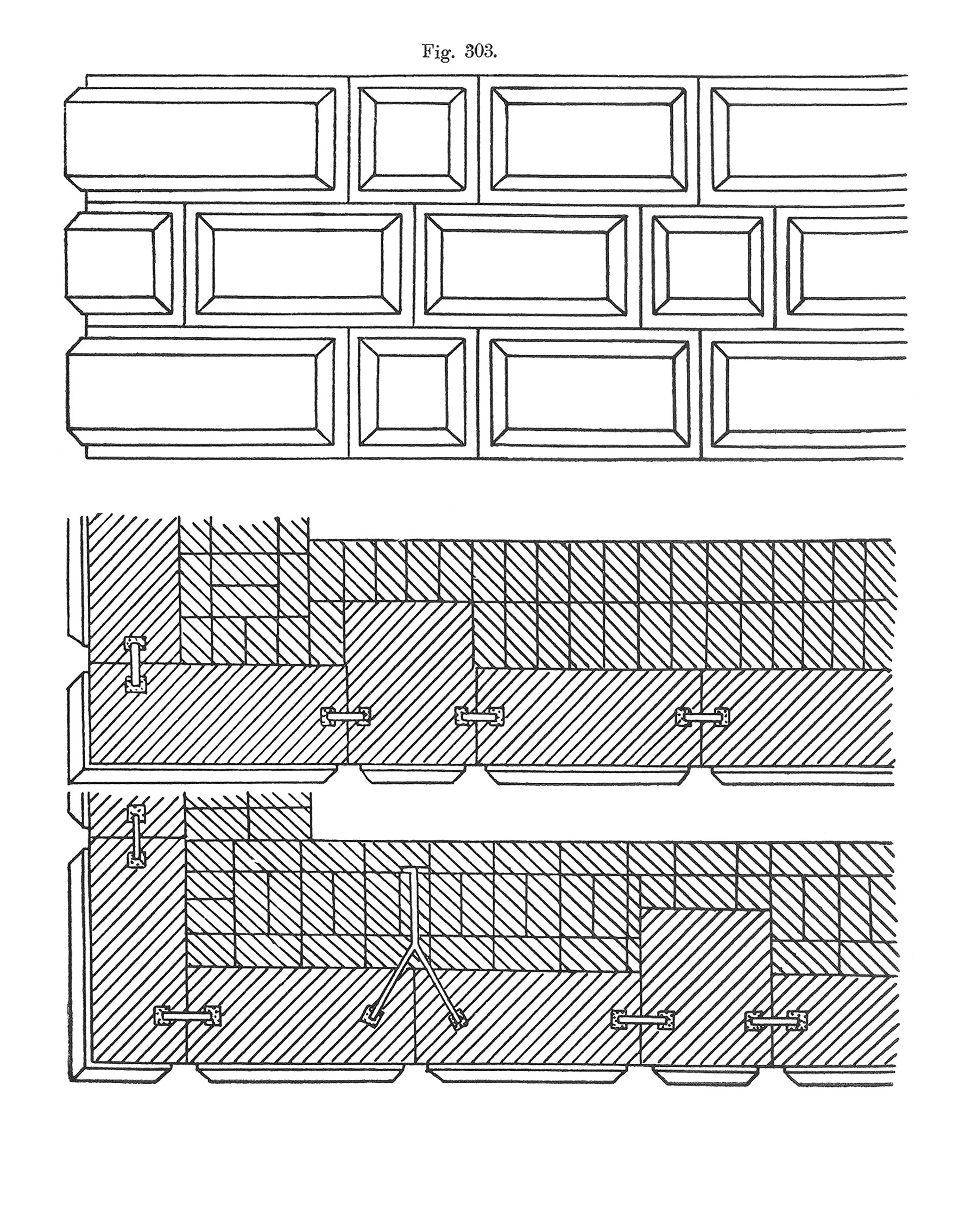 Fig. 303 // Aussenwand mit Werksteinen und Metallklammern, Grundriss und Ansicht [Anm. d. Red.]