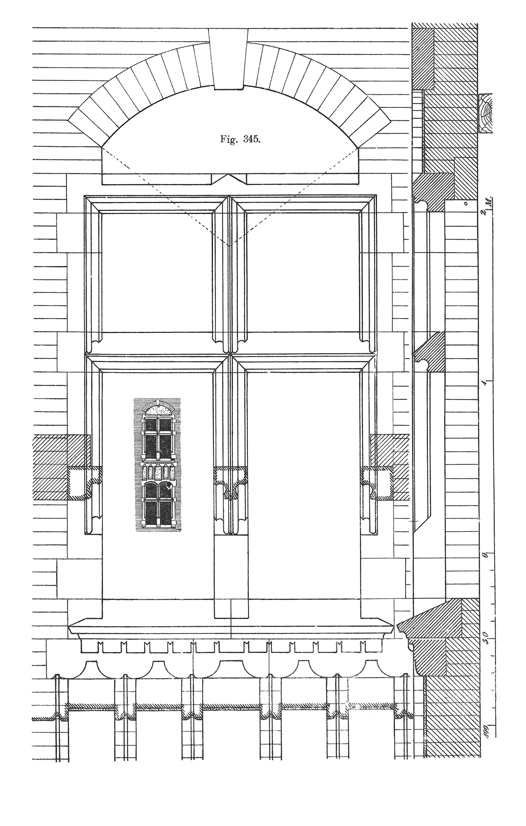 Fig. 345 // Entlastungsbogen über Werkstein- Flachsturz aus Werkstein mit Schlusstein [Anm. d. Red.]