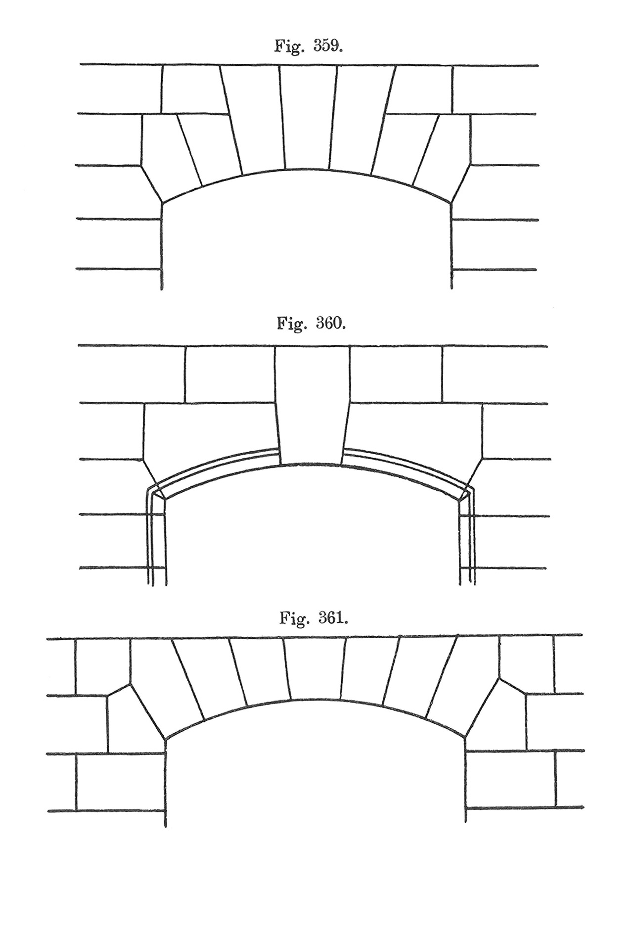 Fig. 359 - 361 // Ausbildung der Wölbsteine und deren Anschluss an Sichtmauerwerk [Anm. d. Red.]