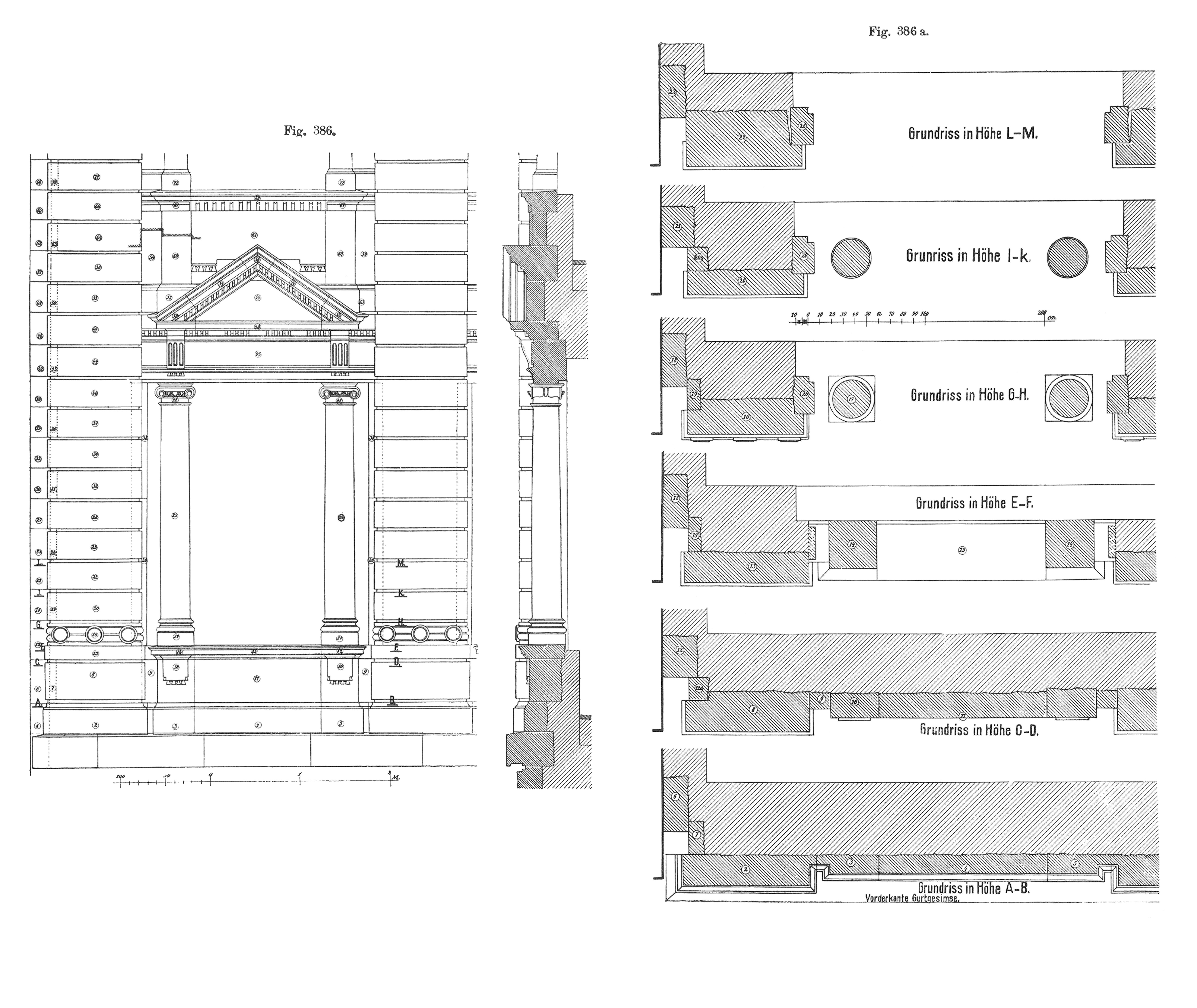 Fig. 386 + 386a // Werksteinverkleidung Aussenwand, Grundrisse der Schichten [Anm. d. Red.]