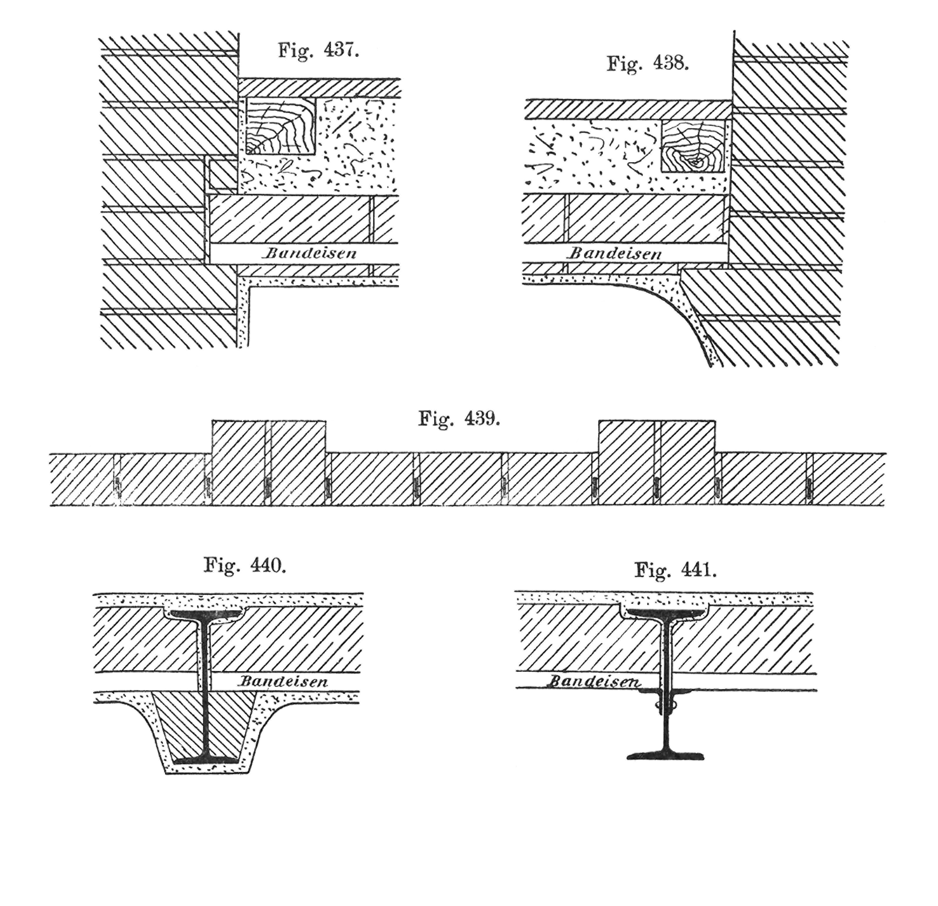 Fig. 437 - 441 // Kleine´sche Decke, Flachdecke aus bewehrtem Mauerwerk, Details [Anm. d. Red.]