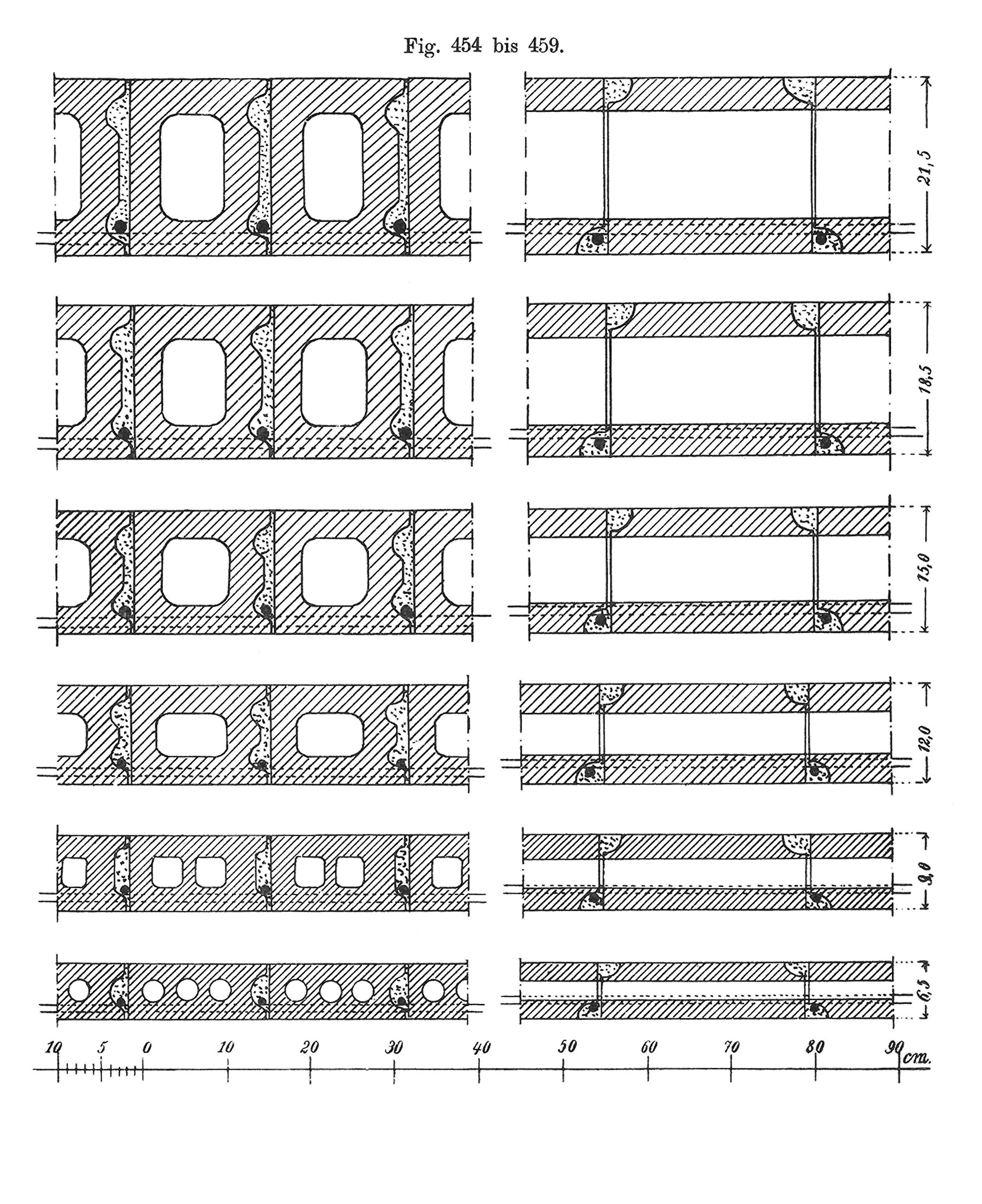 Fig. 454 - 459 // Bremersche Decke, Craconu- Decke, Flachdecke aus Hohldielen [Anm. d. Red.]
