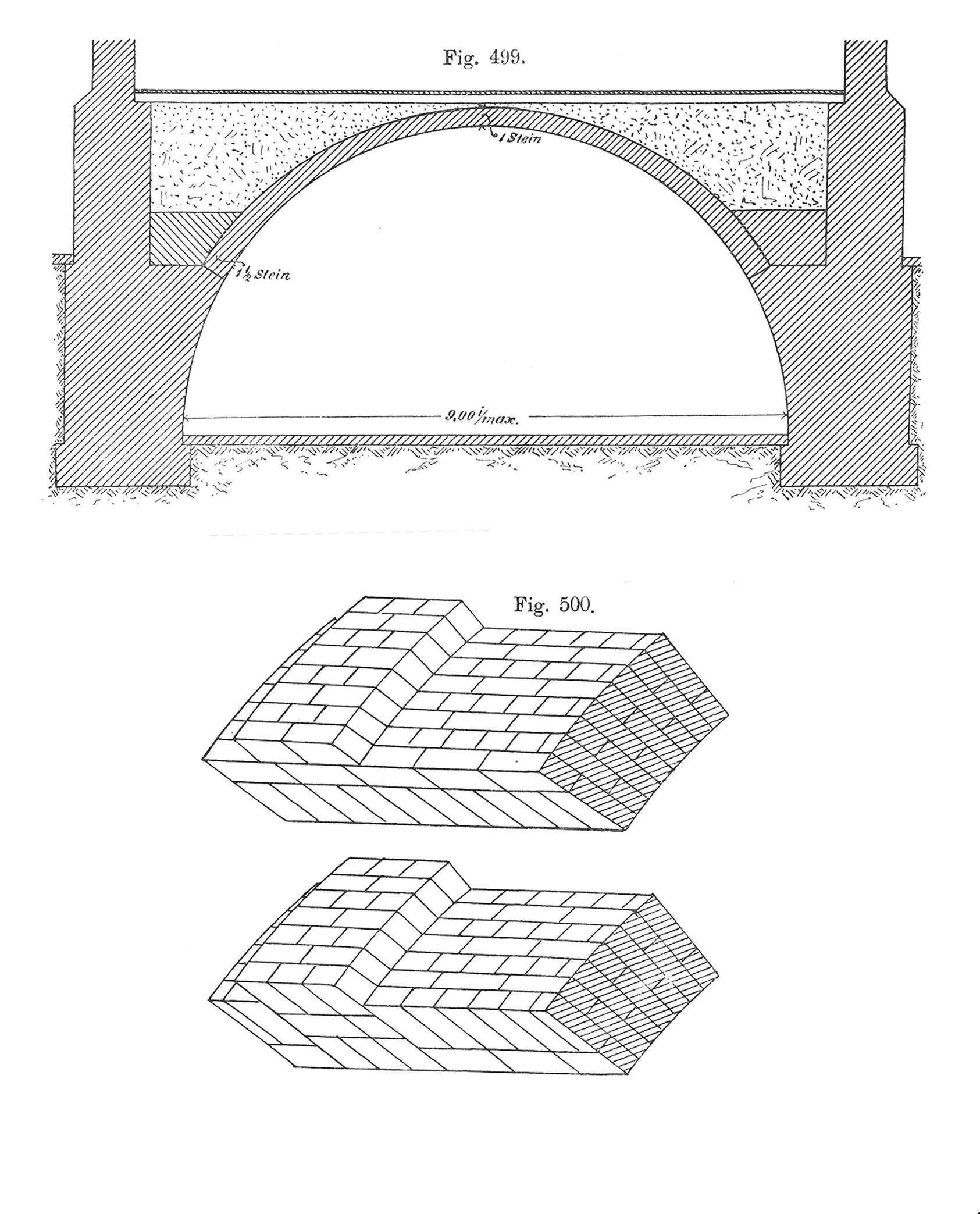 Fig. 499 - 500 // 7m weit gespanntes Tonnengewölbe mit Verstärkungsrippen [Anm. d. Red.]