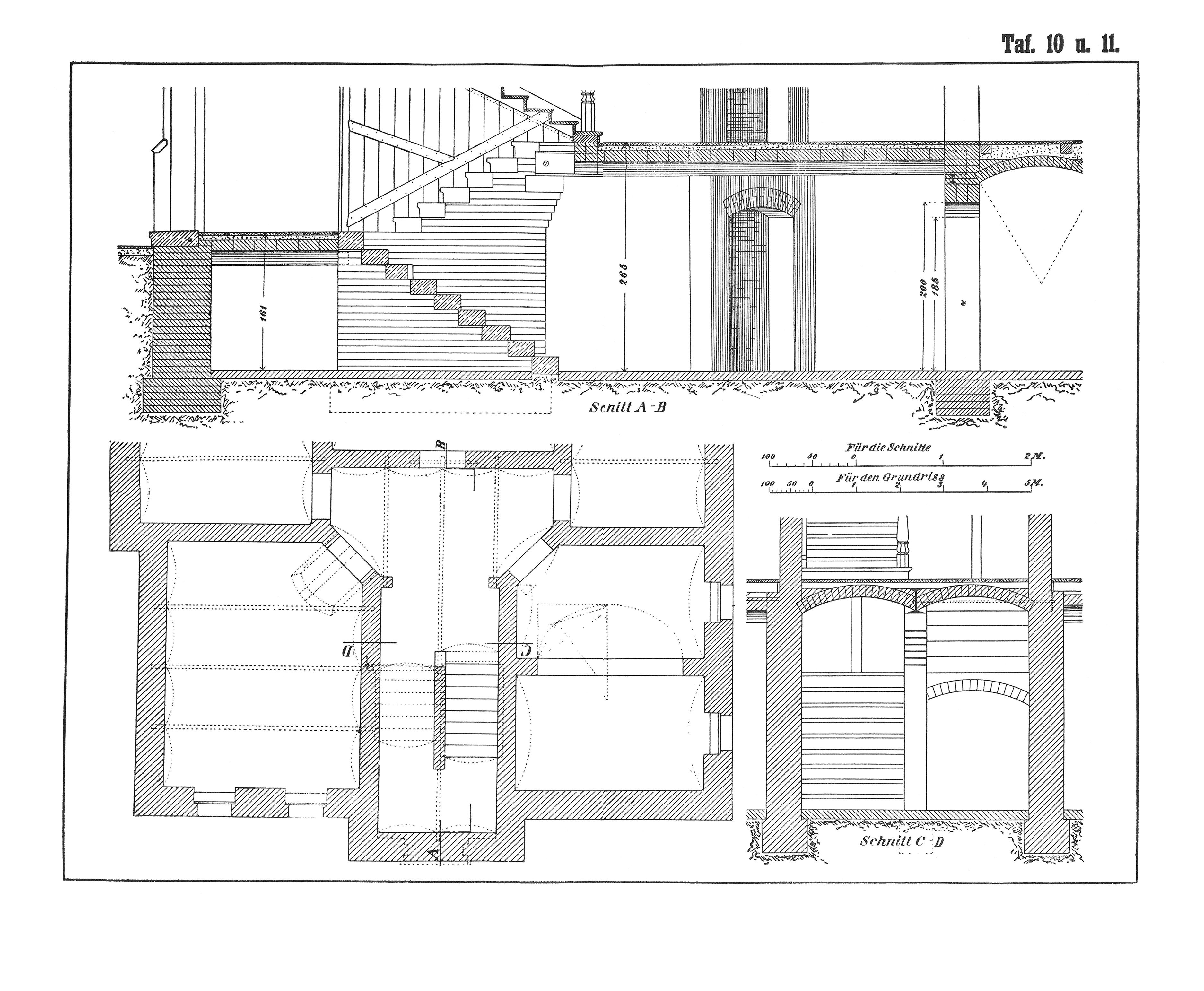 Taf. 10 + 11 // Preussisches Kappengewölbe, Treppenhaus [Anm. d. Red.]