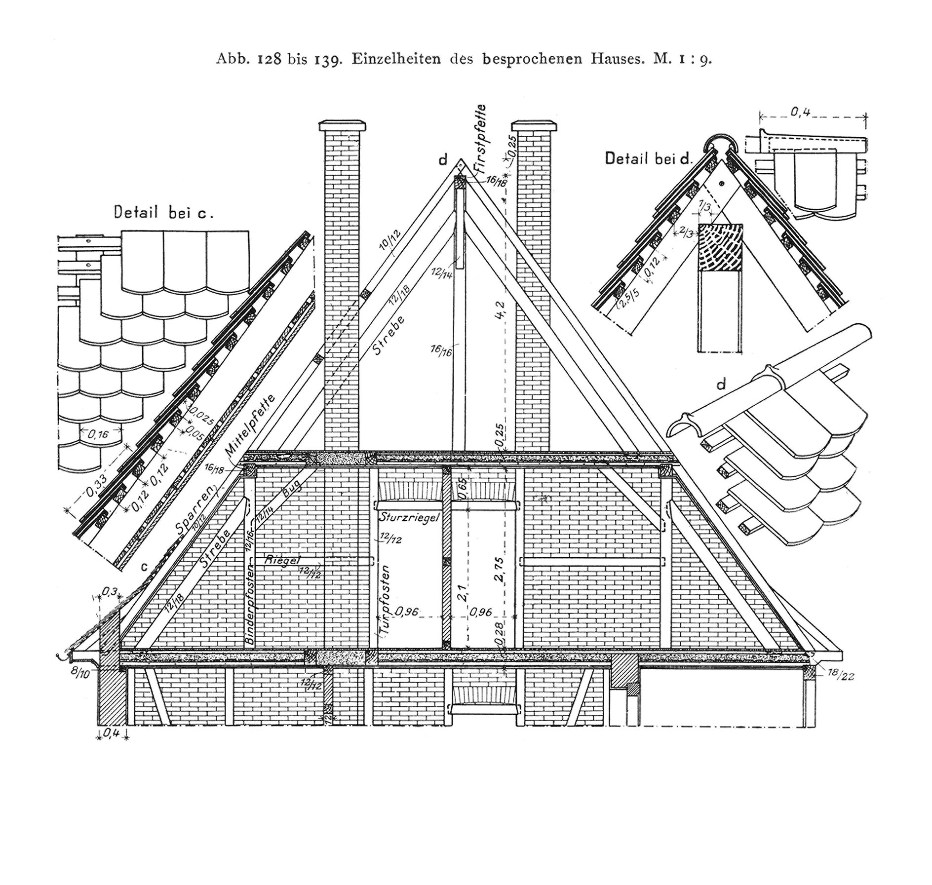 Abb. 128 bis 139: Einzelheiten des besprochenen Hauses M 1:9