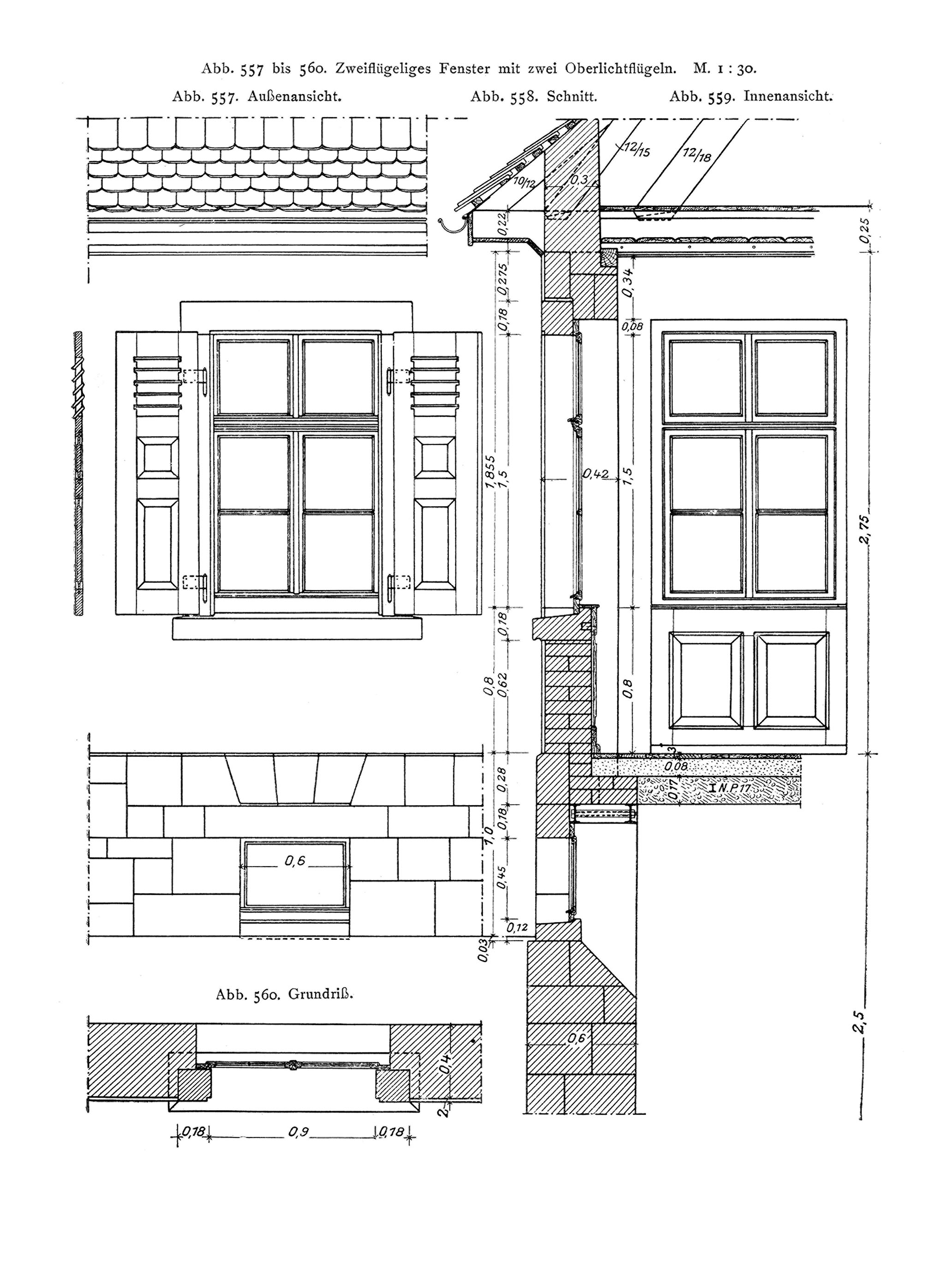Detaillierung eines zweiflügeligen Fensters