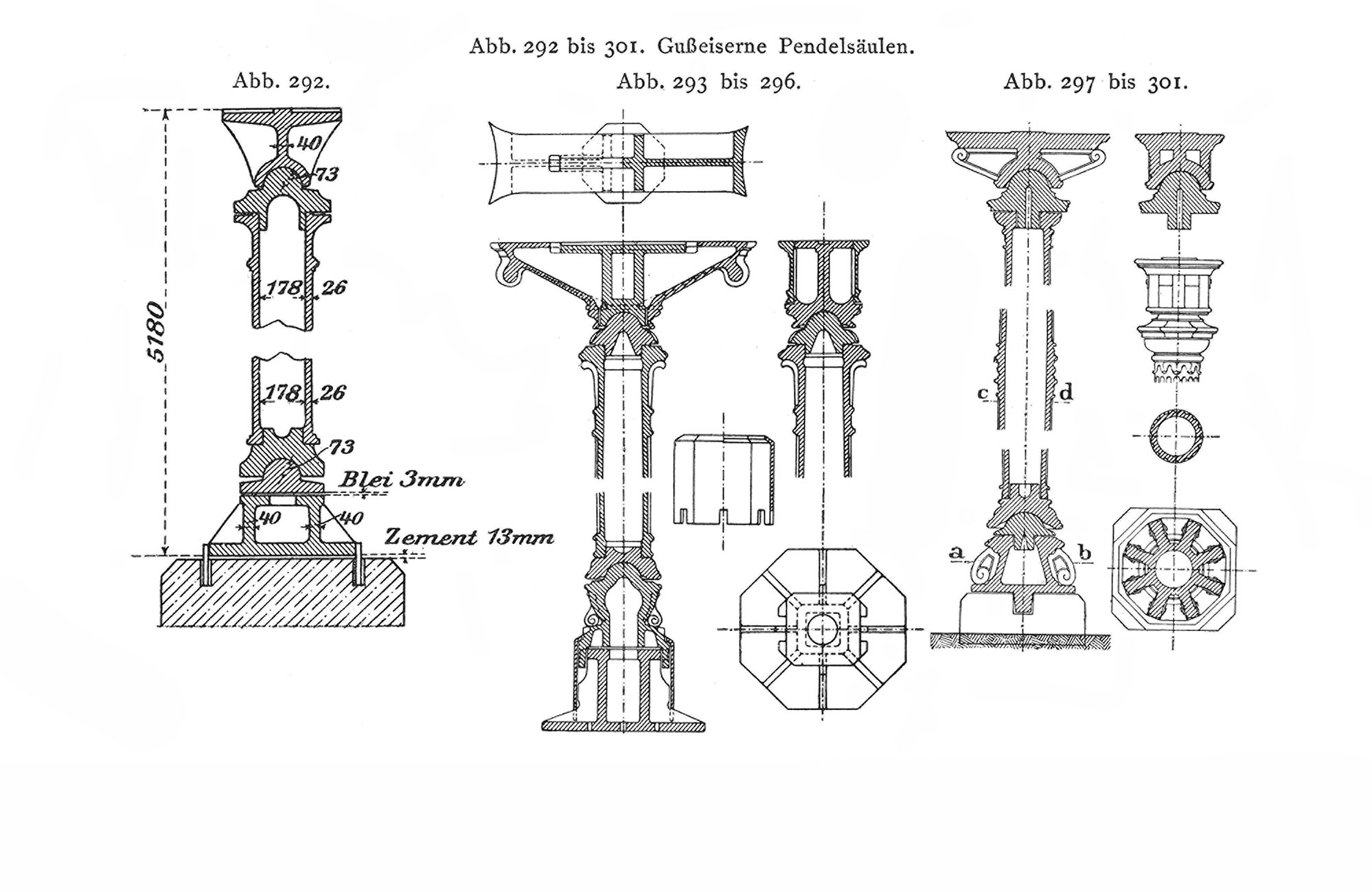 Abb. 292 bis 301: Gußeiserne Pendelsäulen