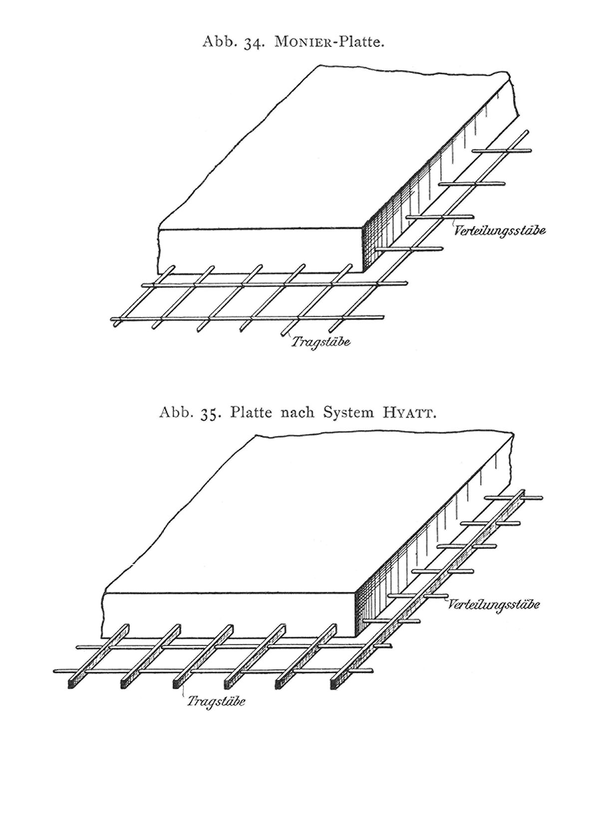 Abb. 34. Monier Platte. // Abb. 35. Platte nach System Hyatt.