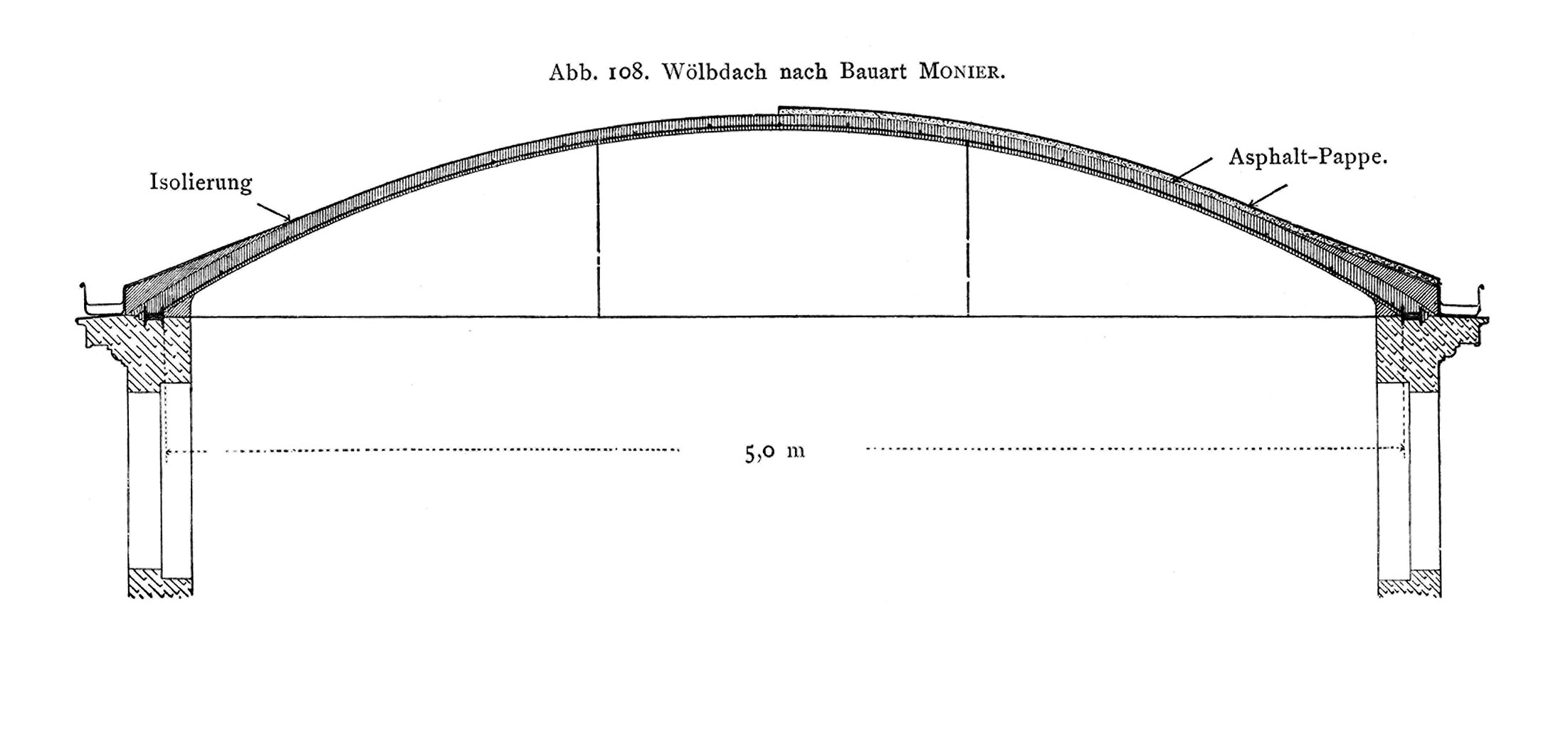 Wölbdach aus Stahlbeton nach Monierart
