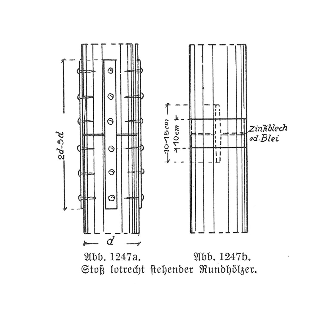 Abb. 1247 a. - b. // Stoß lotrecht stehender Rundhölzer.