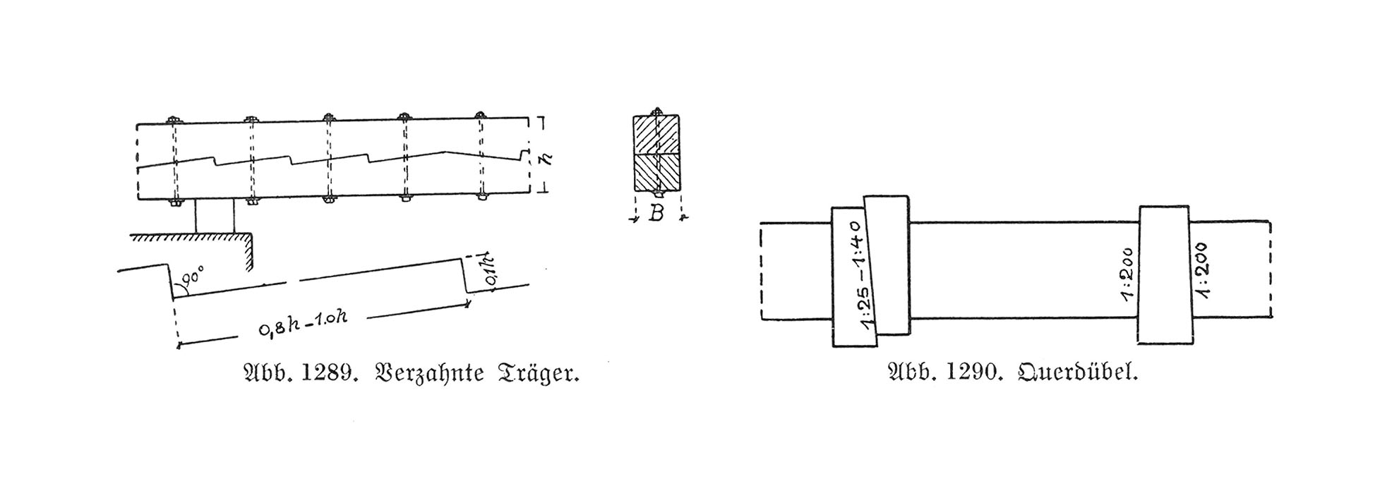 Abb. 1289. // Verzahnte Träger. // Abb. 1290. // Querdübel.