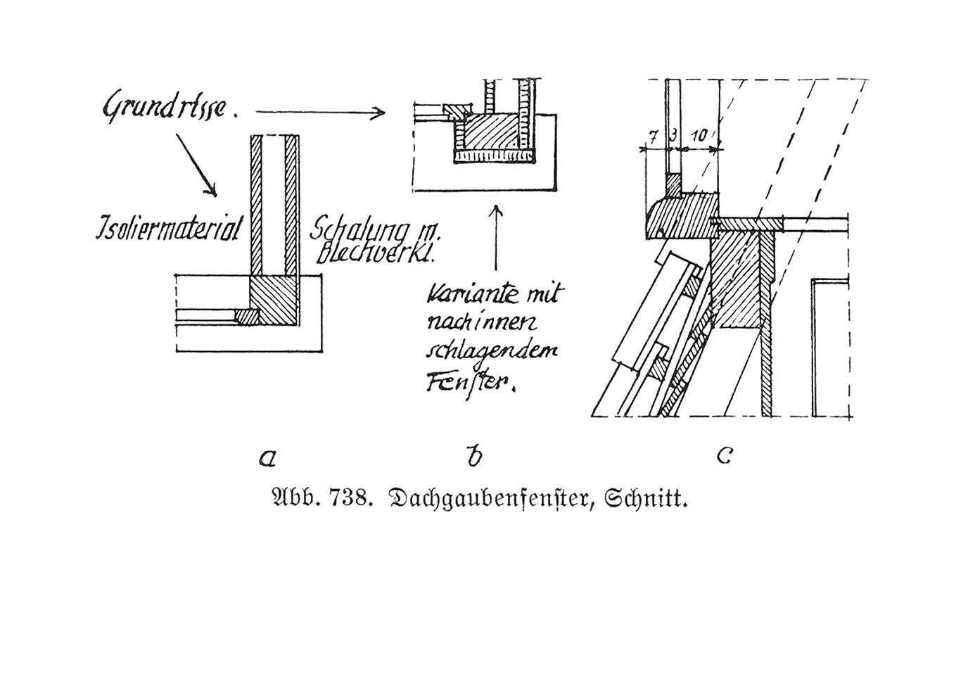 Abb. 738. // Dachgaubenfesnter, Schnitt.