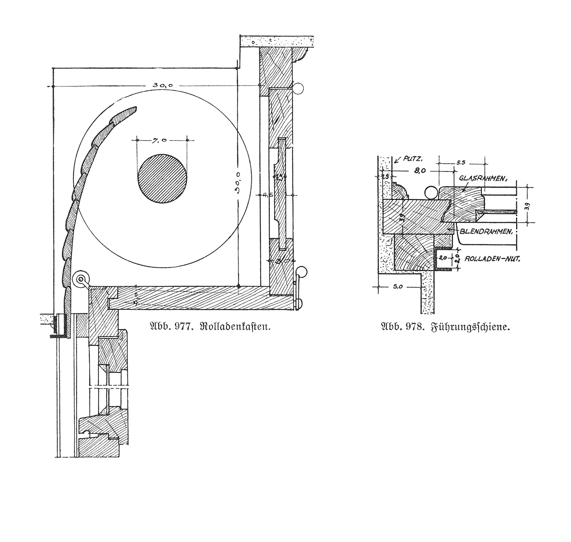 Abb. 977. // Rollladenkasten. // Abb. 978. // Führungsschiene.