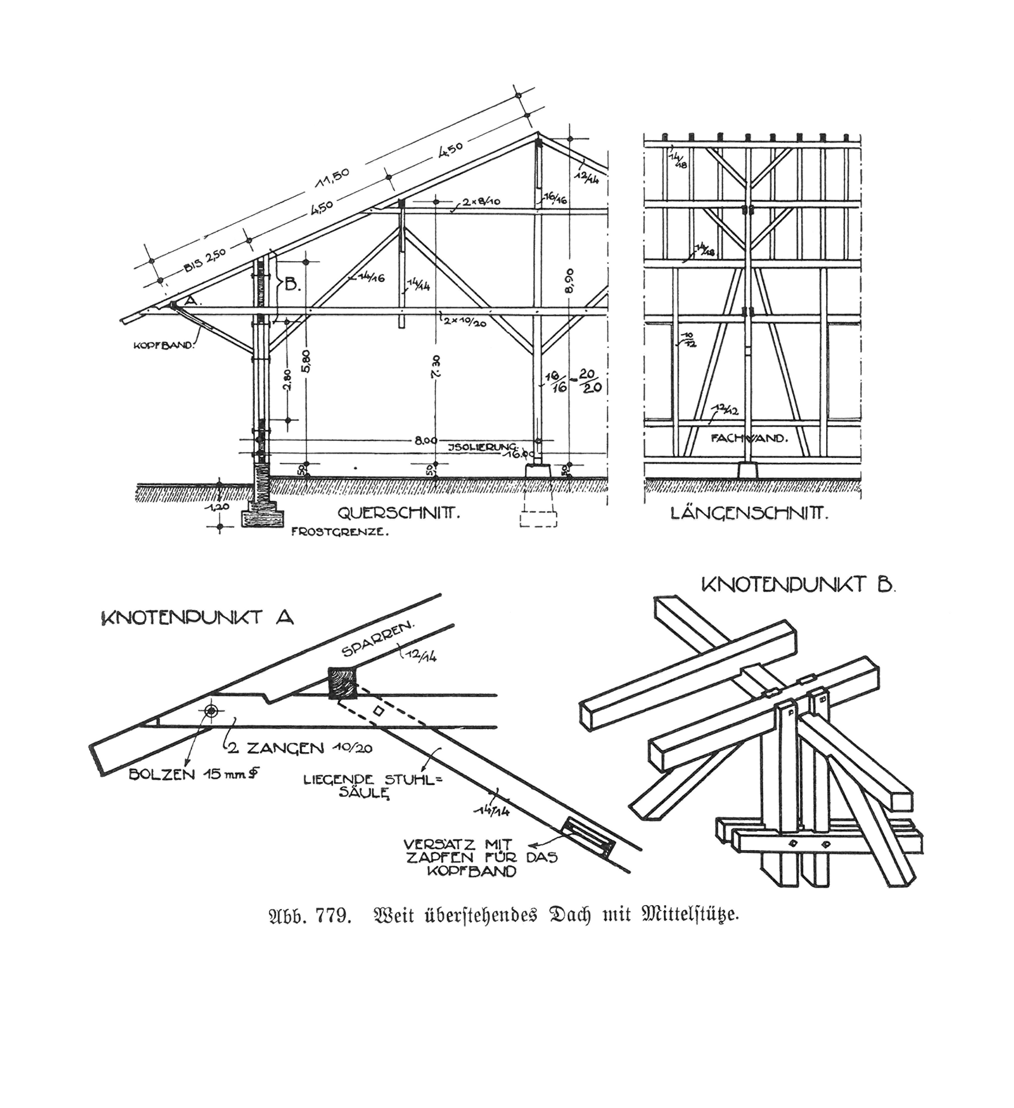Abb. 779. Weit überstehendes Dach mit Mittelstütze