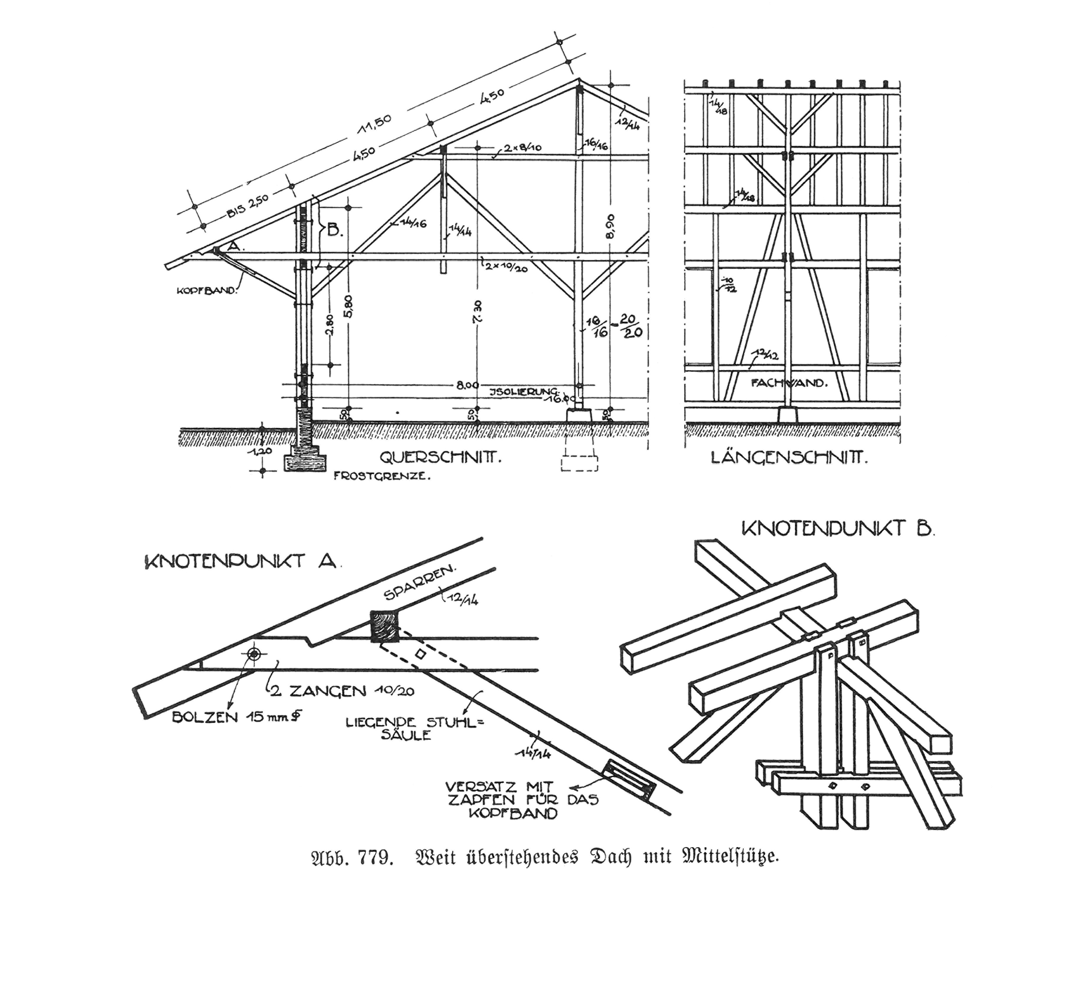 Abb. 779. Weit überstehendes Dach mit Mittelstütze