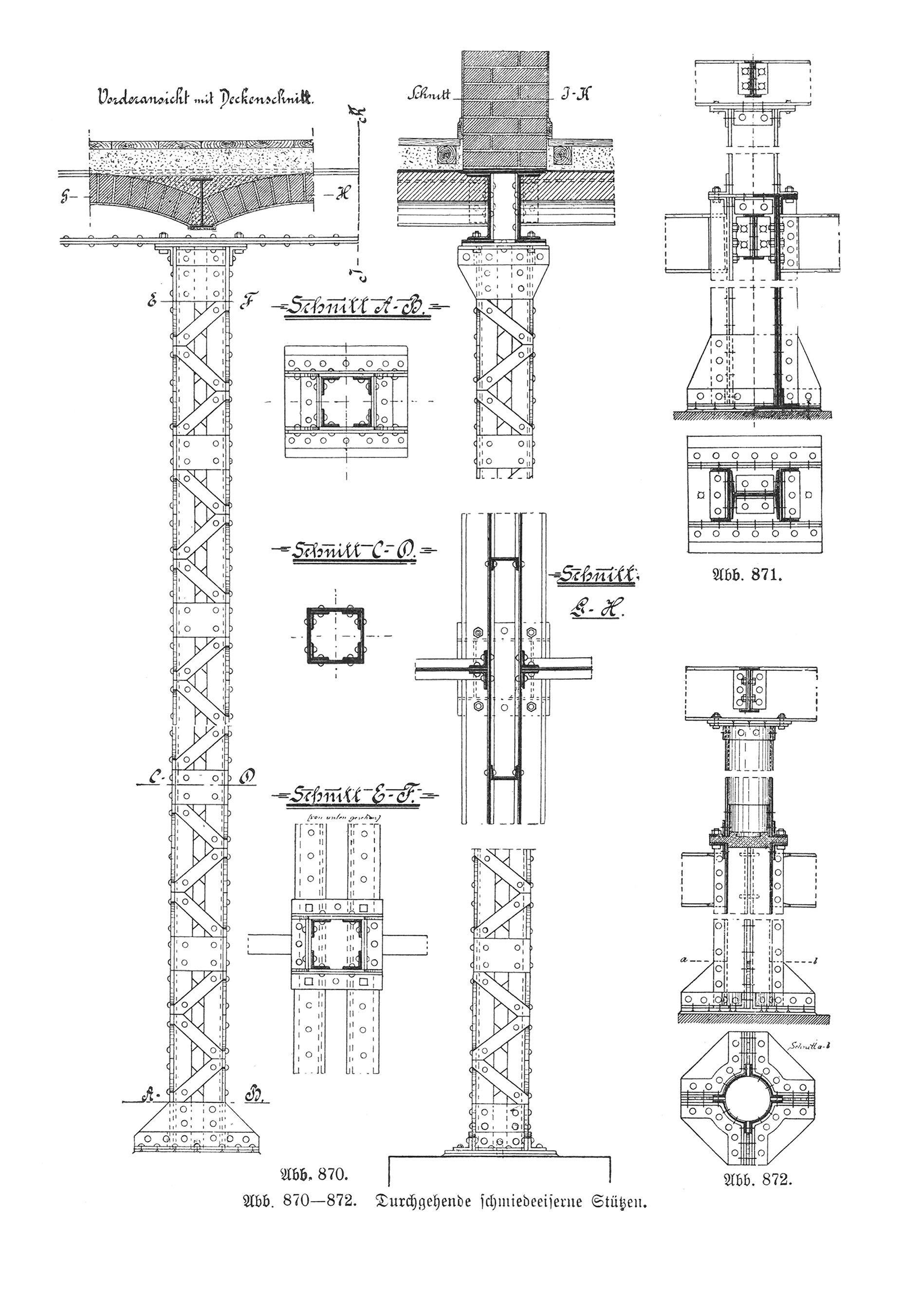 Abb. 870-872. Durchgehende schmiedeeiserne Stützen