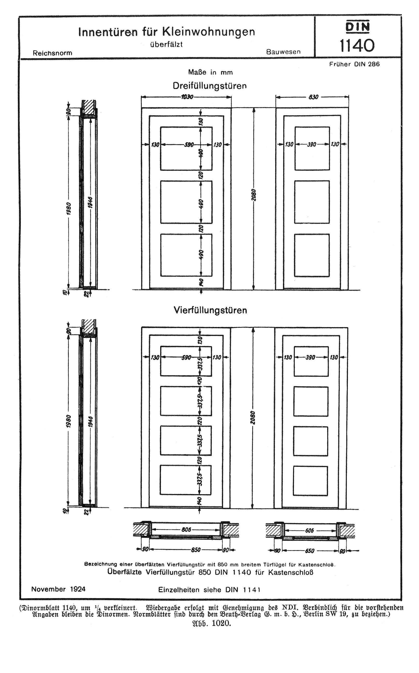 DIN 1140- Innentüren für Kleinwohnungen [Anm. d. Red.]