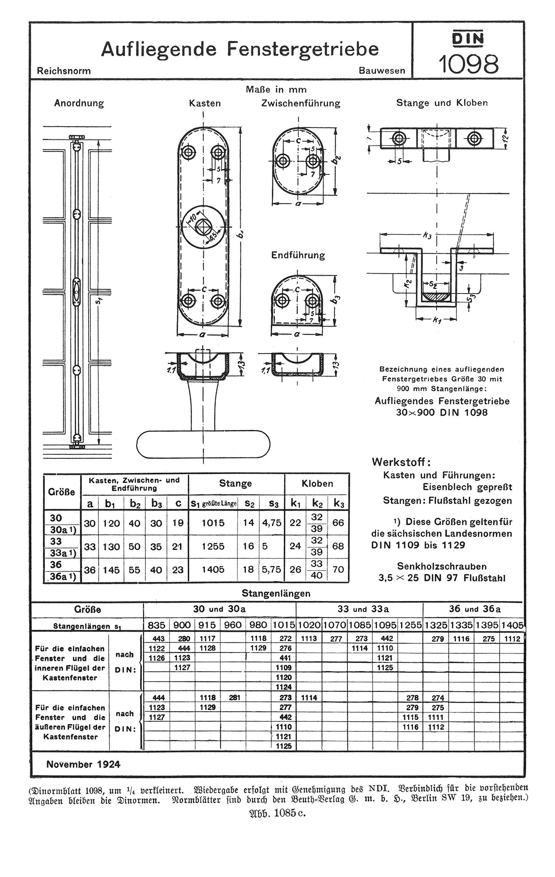 DIN 1098 Aufliegende Fenstergetriebe [Anm. d. Red.]