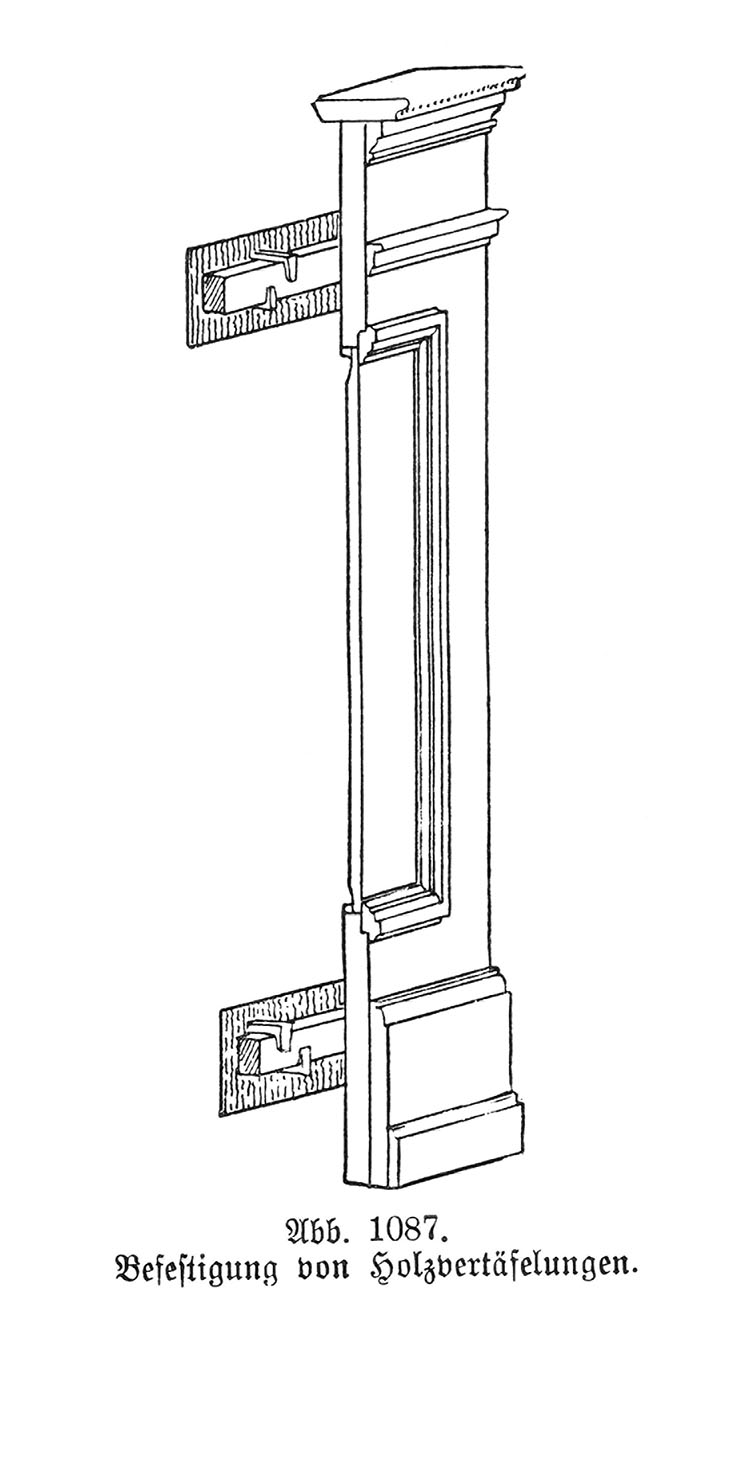 Abb. 1087. Befestigung von Holzvertäfelungen.