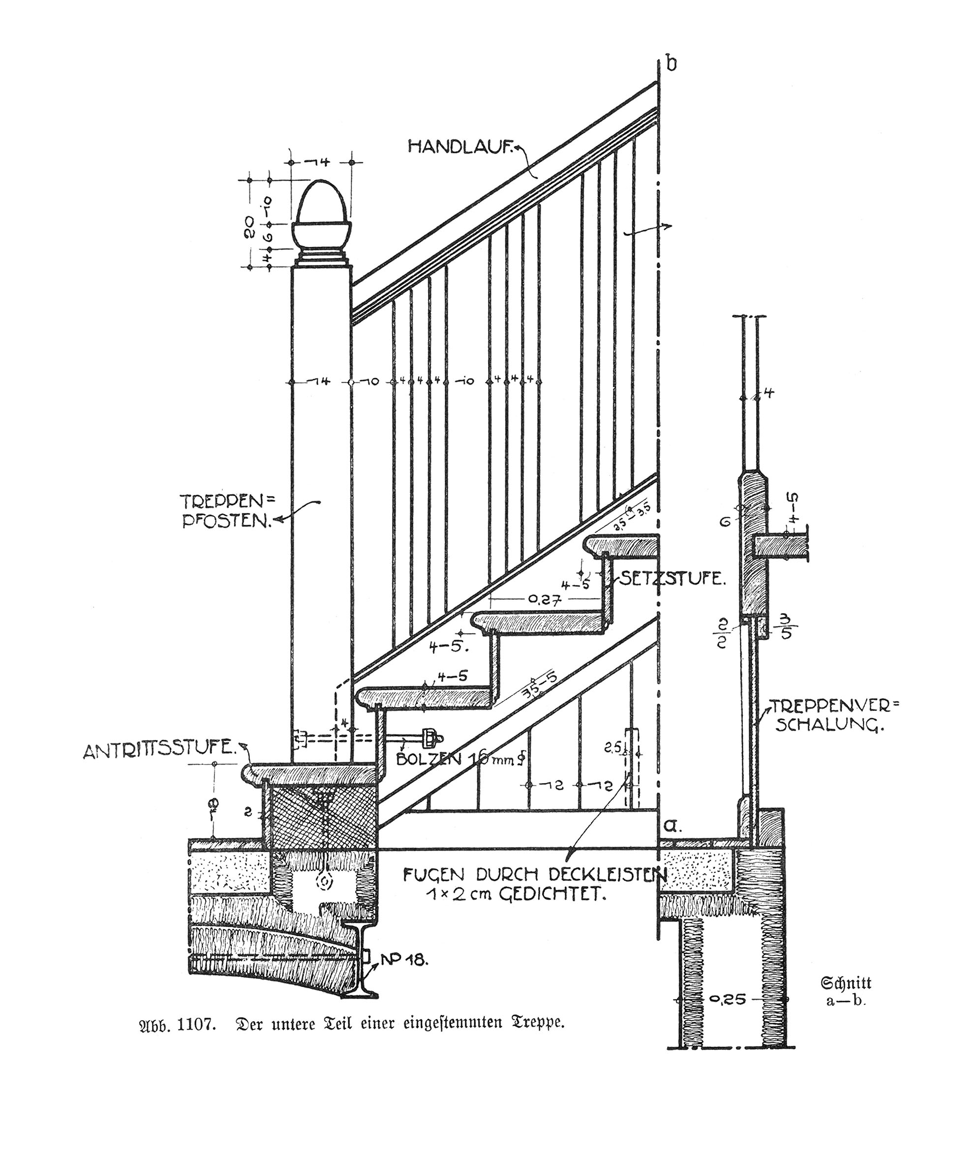 Holztreppe: Antritt, Podest, Pfosten