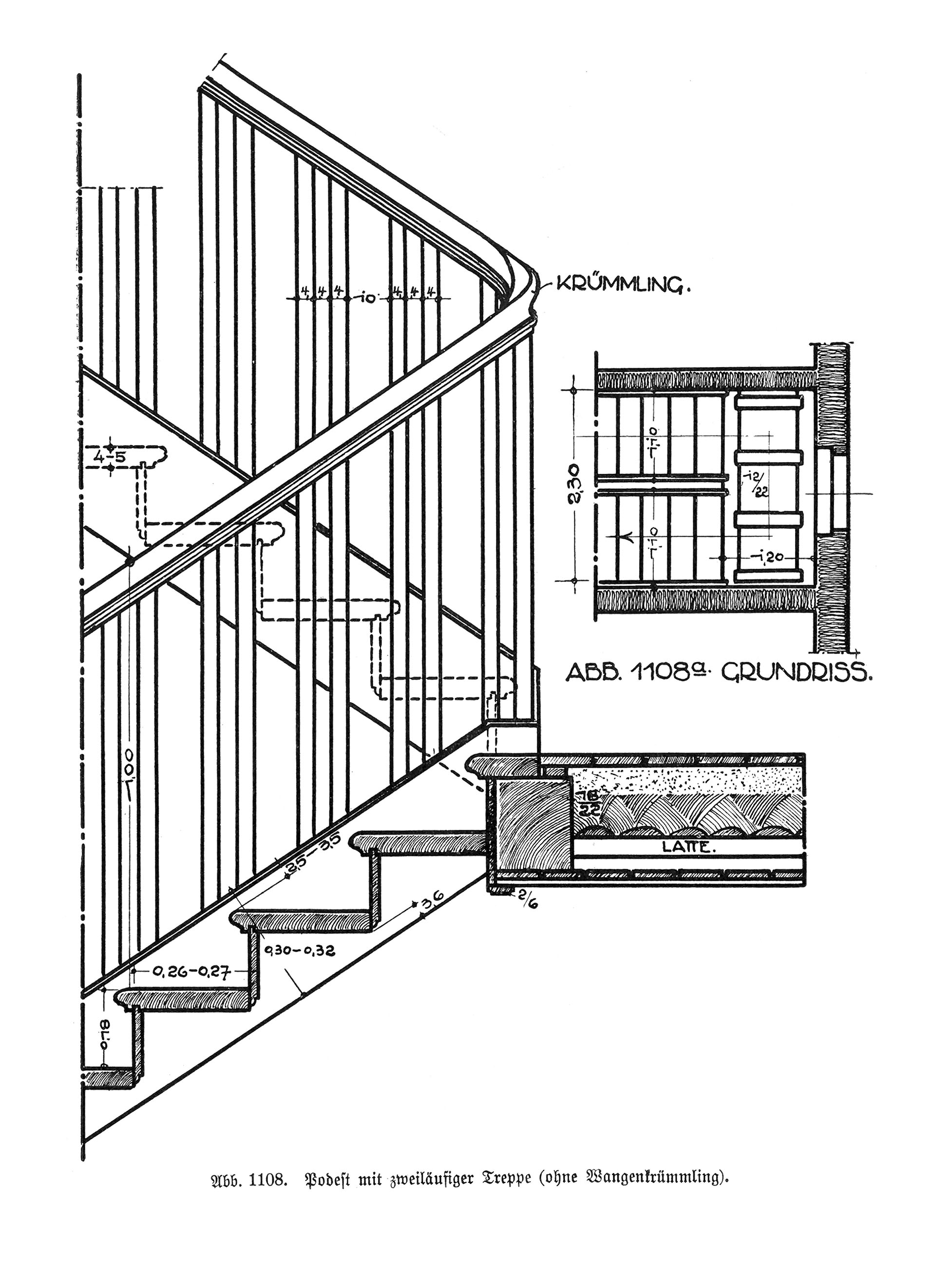 Abb. 1108. Podest mit zweiläufiger Treppe (ohne Wangenkrümmling).