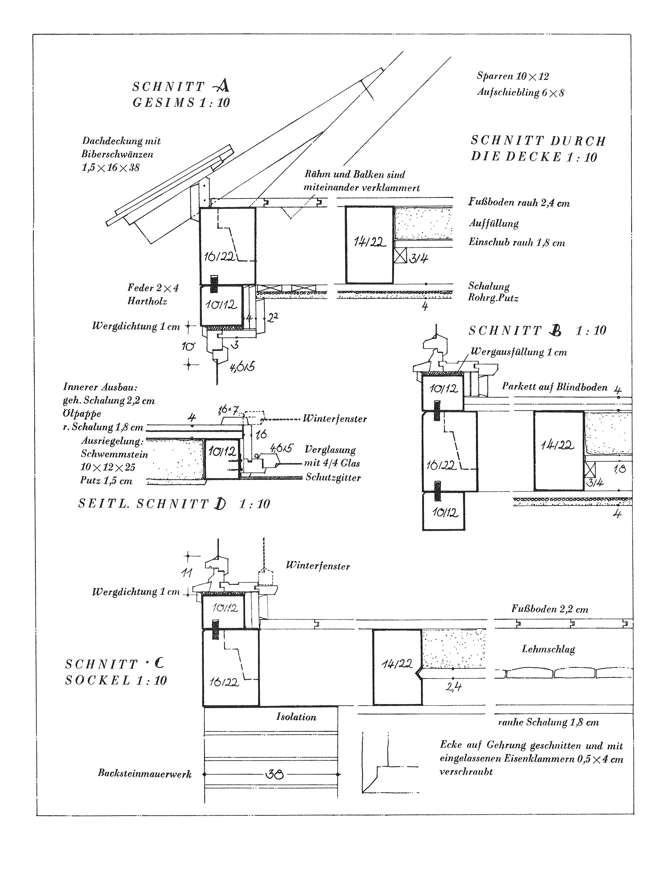 Details eines zweigeschossigen Fachwerkbaus