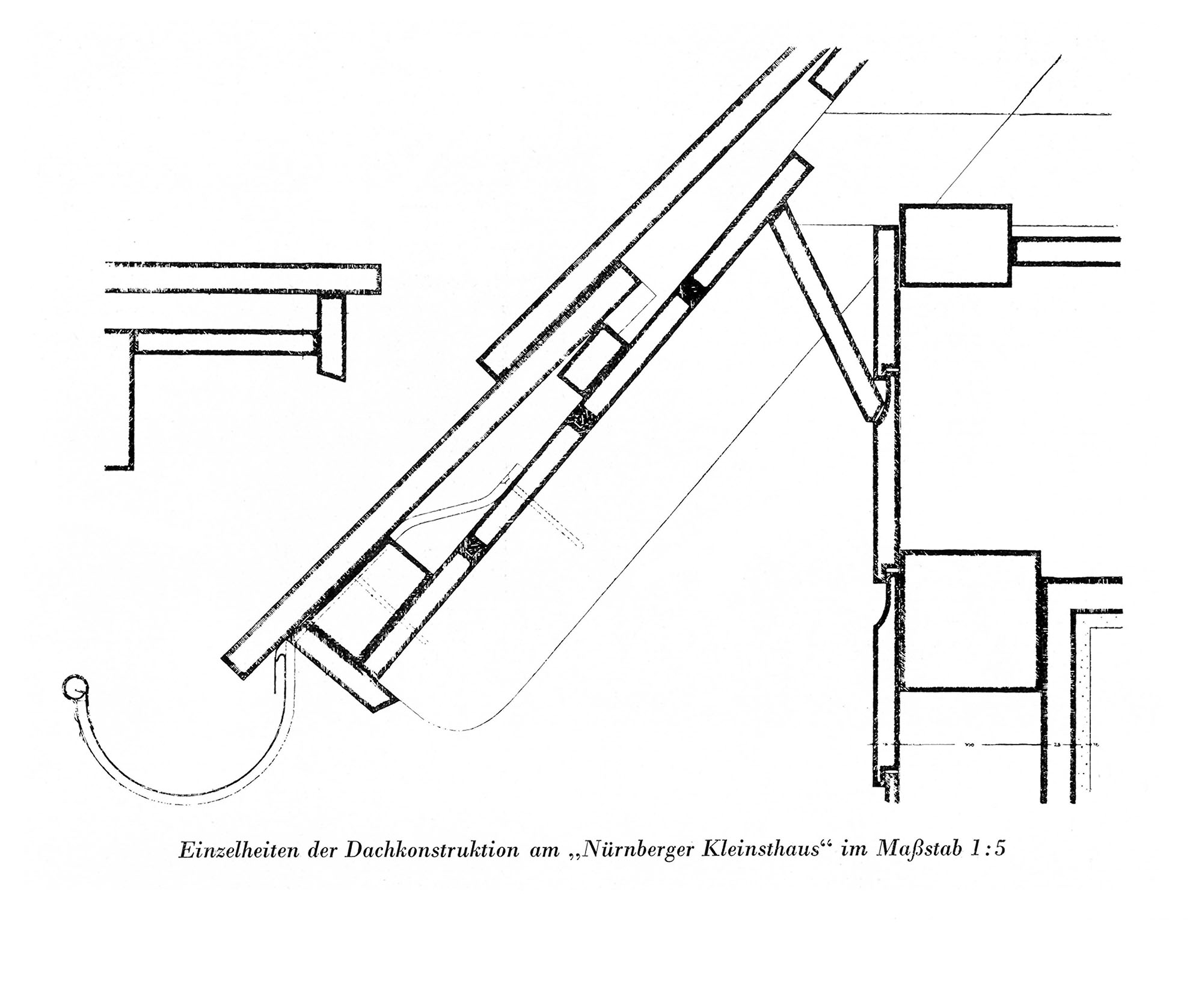Einzelheiten der Dachkonstruktion am " Nürnberger Kleinsthaus" im Maßstab 1:5
