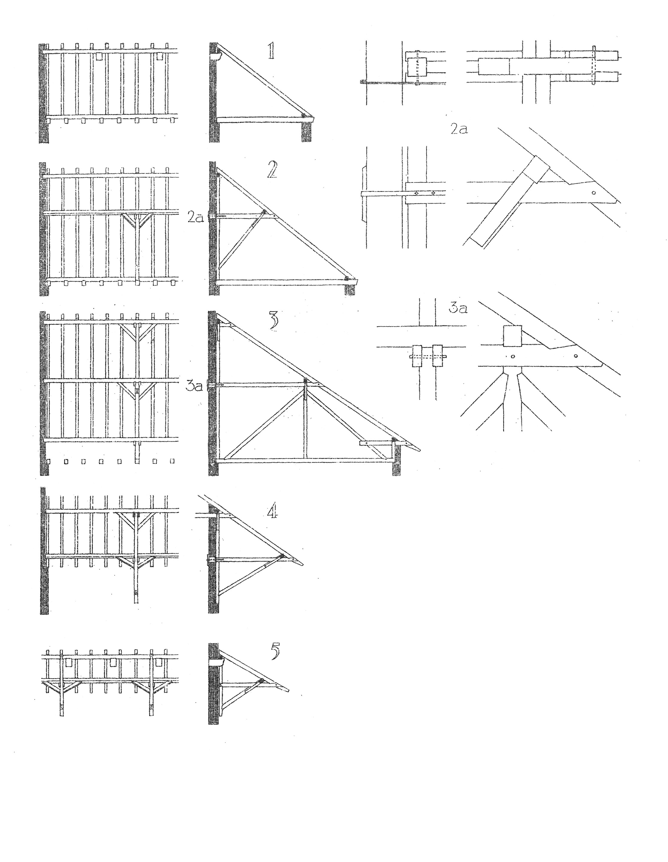 Pultdach // Abb. 1 einfaches Pultdach // Abb. 2+3 Pultdach mit Bindern // Abb. 4 Auskragung // Abb. 5 "Klebedach", Vordach [Anm. d. Red.]