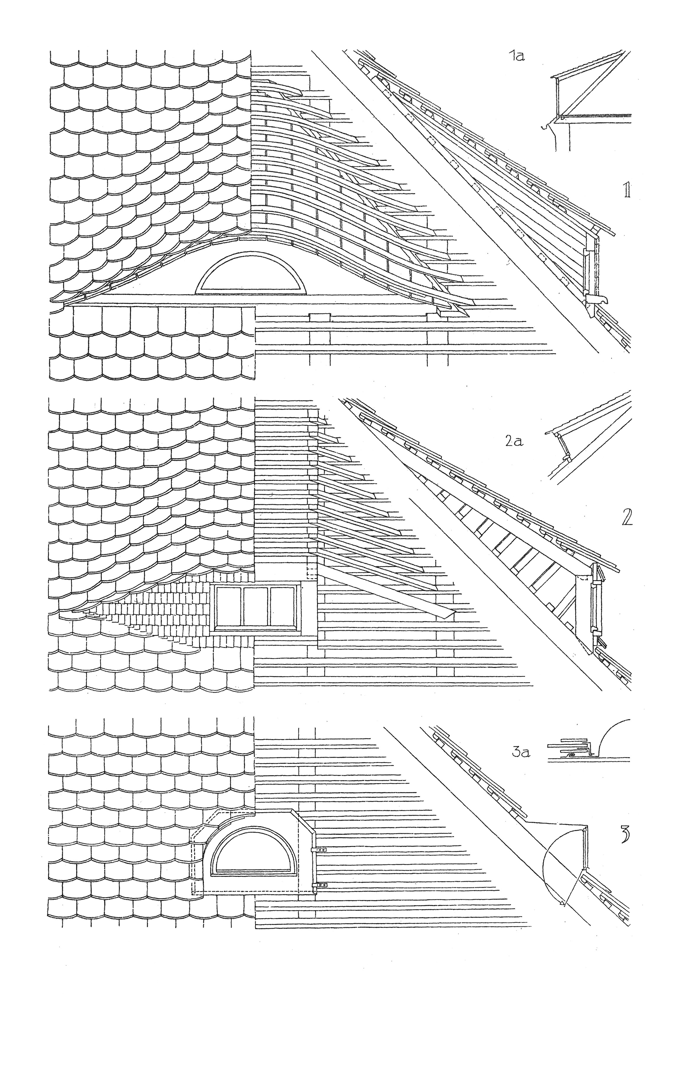 Dachfenster // Abb. 1. Fledermausgaube aus einem Holzstück // Abb. 2. Fledermausgaube mit Sparren // Abb. 3. Fertigteil aus Blech [Anm. d. Red.]