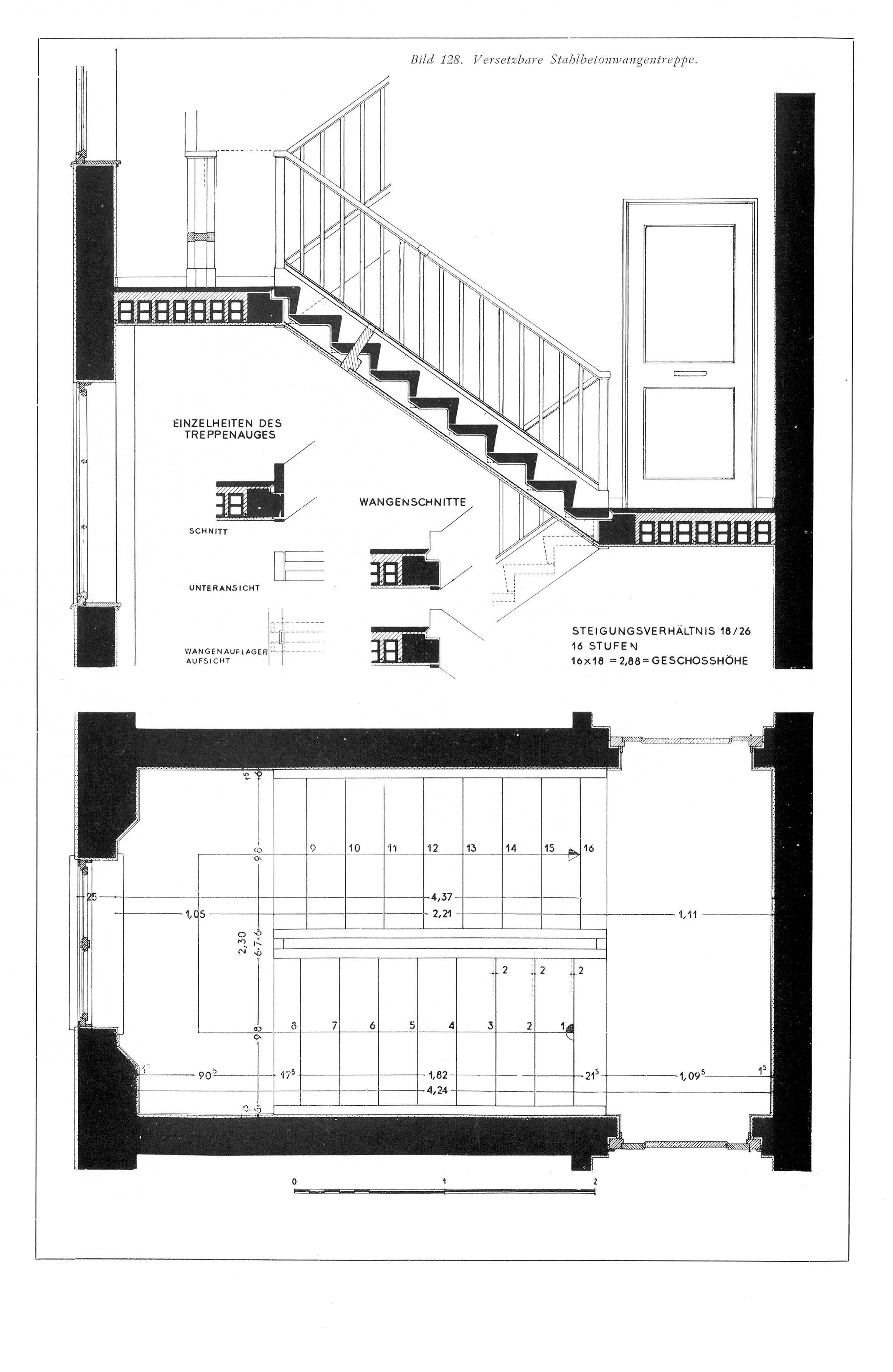 Treppe mit Stahlbetonwangen und -stufen