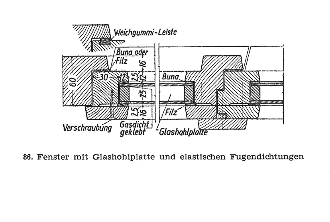 86. Fenster mit Glashohlplatte und elastischen Fugendichtungen