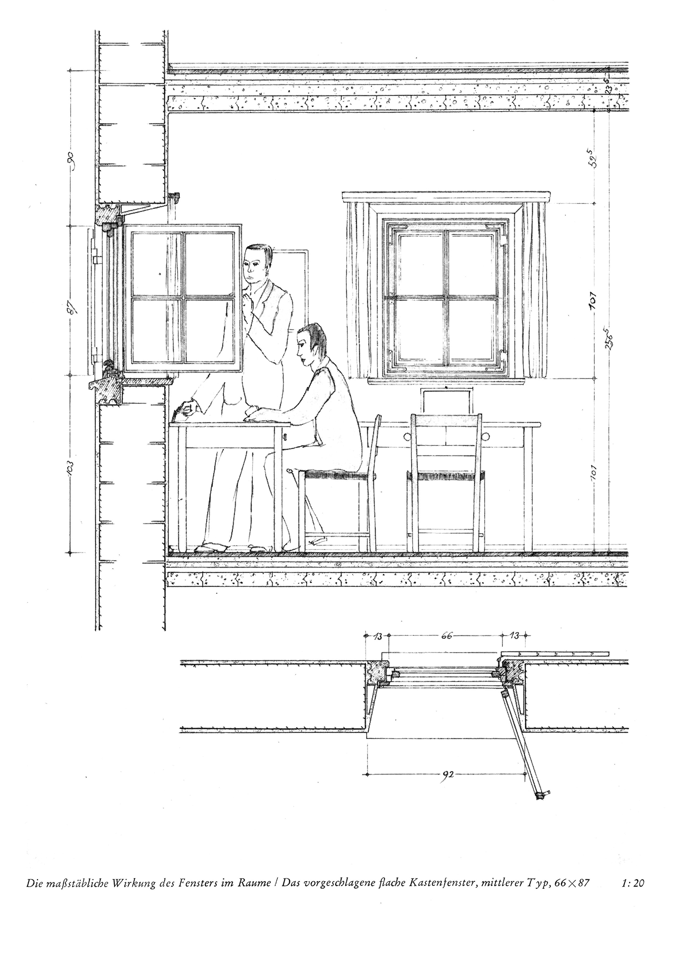 Die maßstäbliche Wirkung des Fensters im Raume / Das vorgeschlagene flache Kastenfenster, Normaltyp 66 x 87